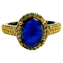 New 1.3 Carat Sapphire & Diamond Cut Sapphire Gold & Oxi Pl Sterling Silver Ring