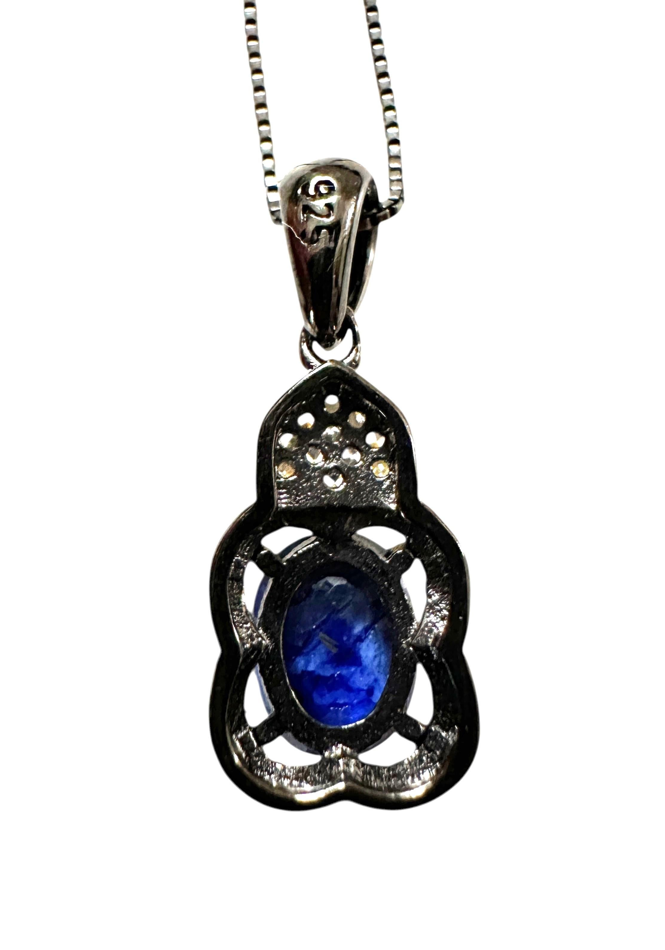 Art déco Collier neuf en argent sterling avec saphir de 1,3 carat, saphir de taille diamant et oxy Pl en vente
