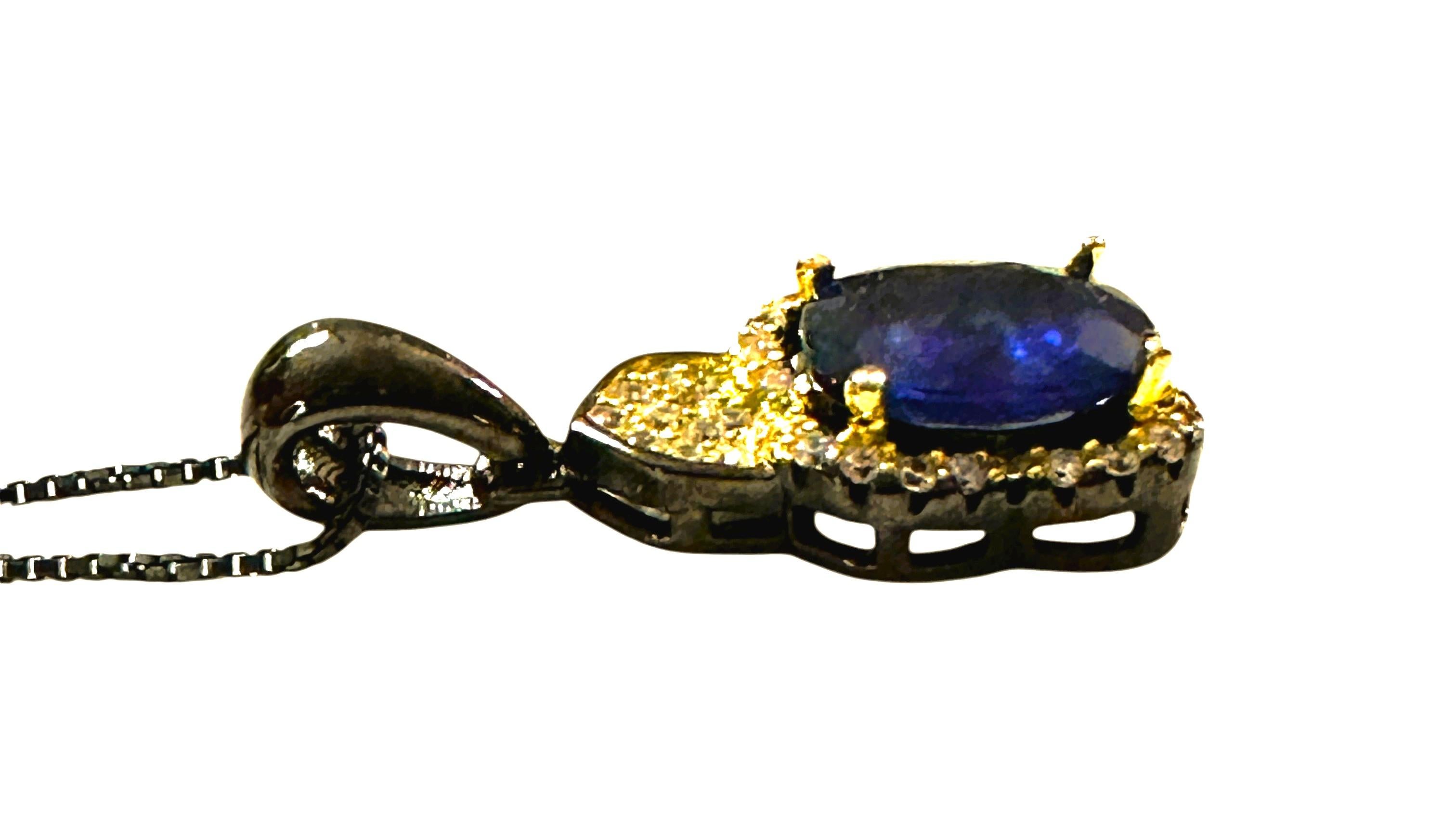 Taille ovale Collier neuf en argent sterling avec saphir de 1,3 carat, saphir de taille diamant et oxy Pl en vente