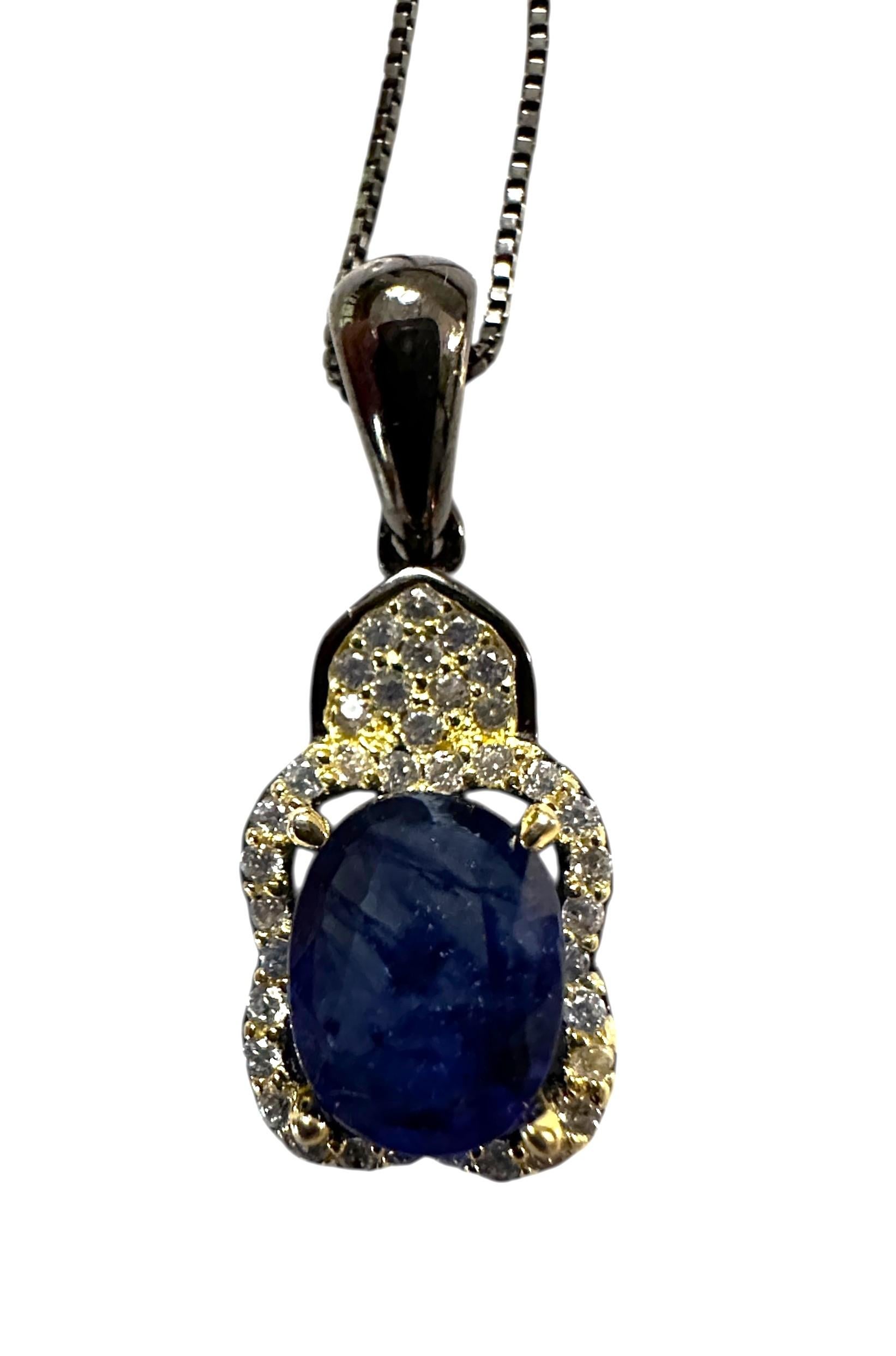 Collier neuf en argent sterling avec saphir de 1,3 carat, saphir de taille diamant et oxy Pl Pour femmes en vente