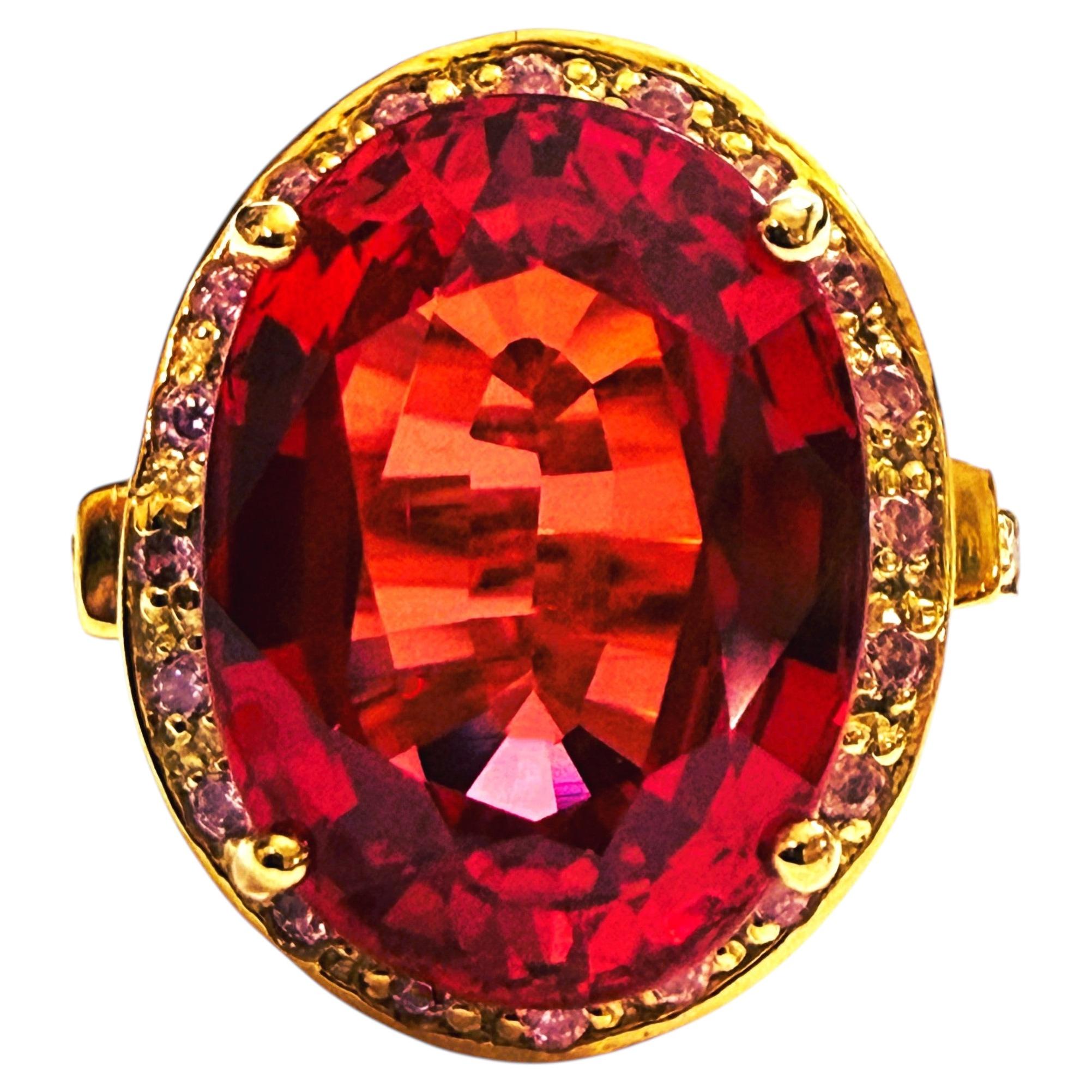 &New Ring aus 24-karätigem Gelbgold mit PL-Sterling-Beschichtung und einem orangefarbenen „Sunset“-Saphir mit 13,10 Karat