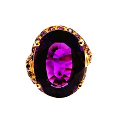 New 13.20 Carat Amethyst & Diamond Cut Sapphire Rose Gold PL Sterling Ring