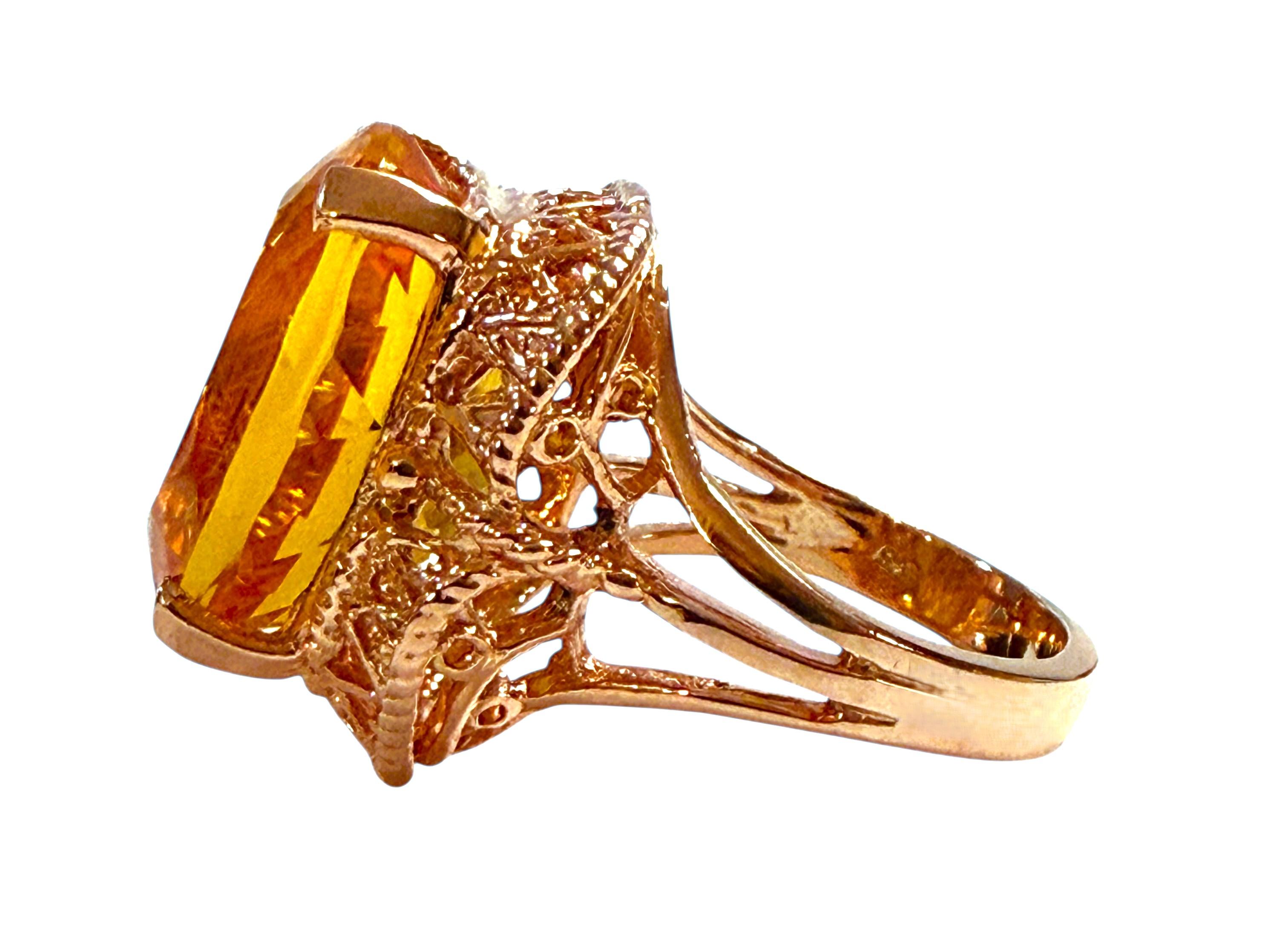 Nuevo Anillo de oro rosa PL de ley con citrino de 13,20 quilates y diamantes cortados con láser Art Decó en venta