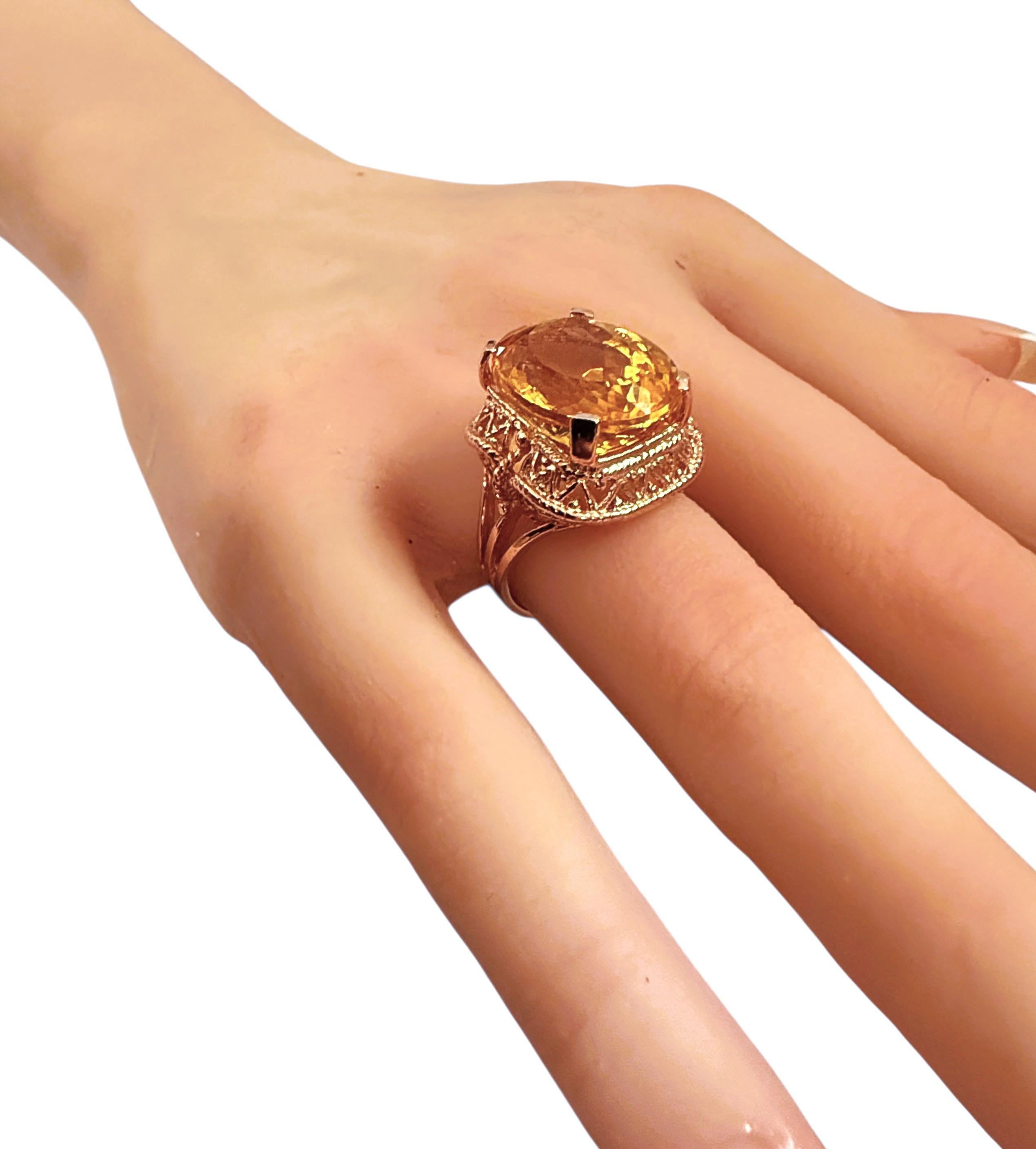 Nuevo Anillo de oro rosa PL de ley con citrino de 13,20 quilates y diamantes cortados con láser en venta 1