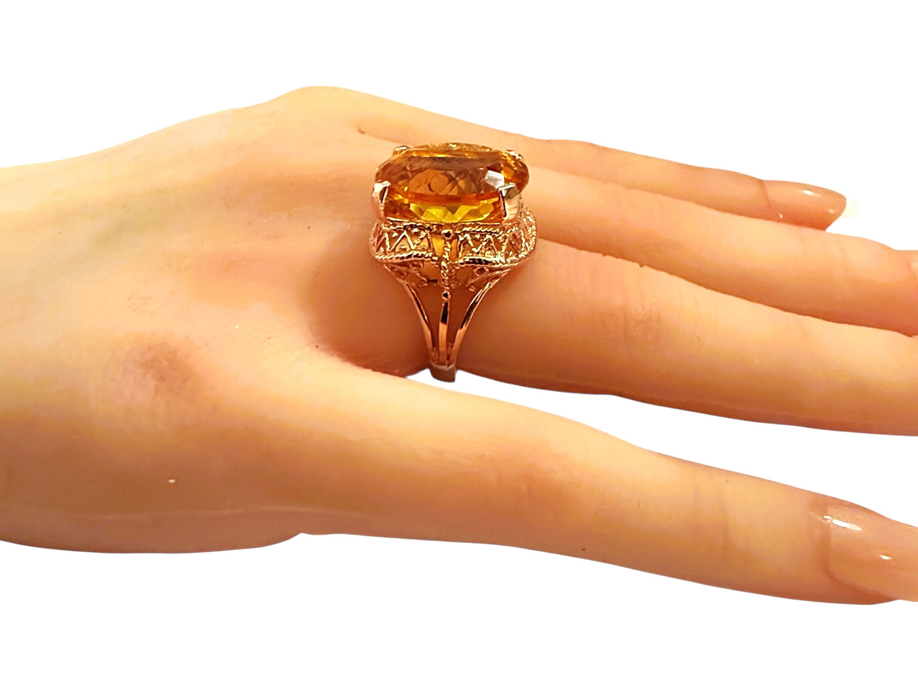 Nuevo Anillo de oro rosa PL de ley con citrino de 13,20 quilates y diamantes cortados con láser en venta 2