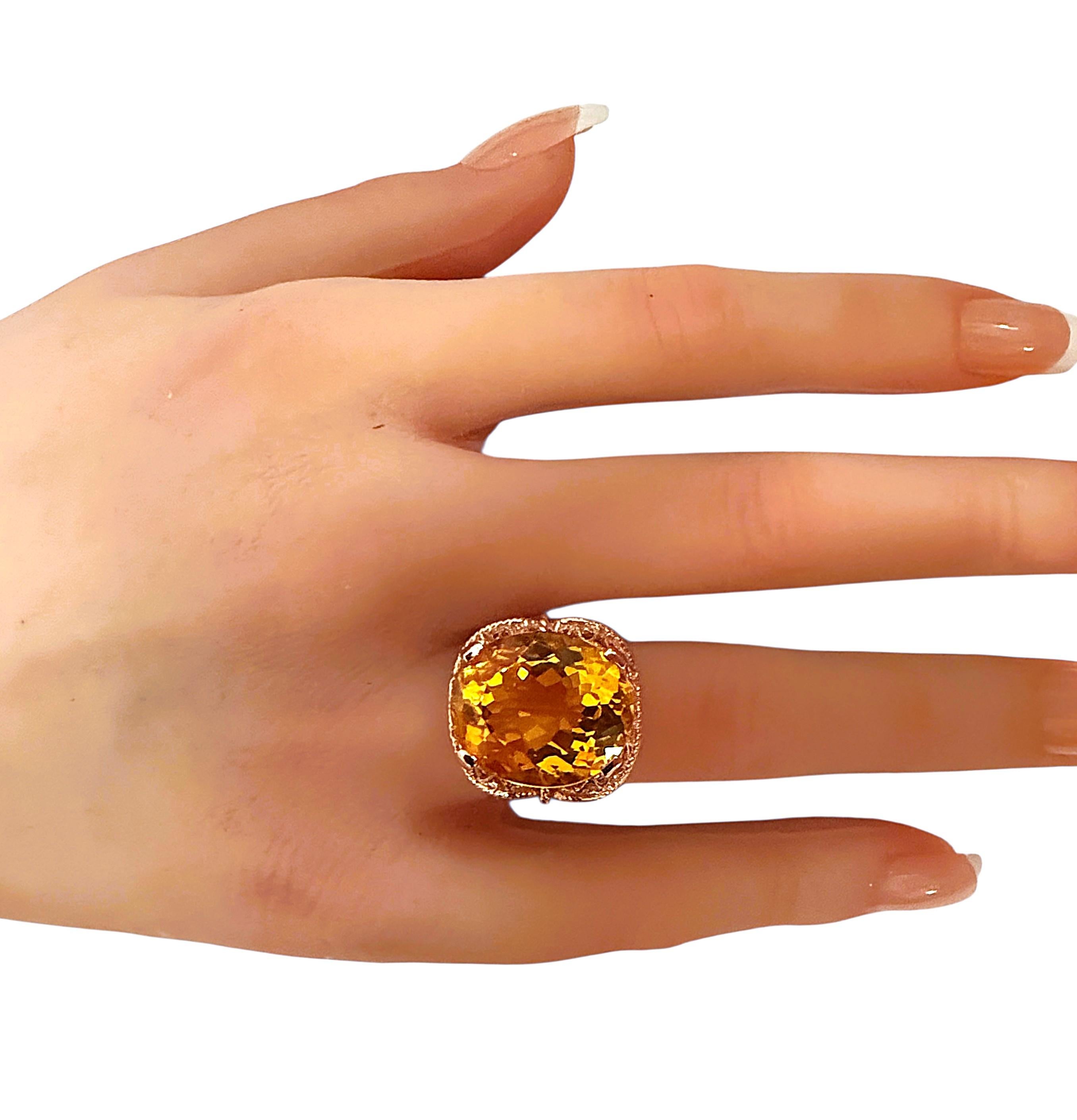 Nuevo Anillo de oro rosa PL de ley con citrino de 13,20 quilates y diamantes cortados con láser en venta 3