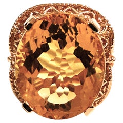 New 13,20 Carat Citrine in Diamond Laser Cut Rose Gold PL Sterling Ring