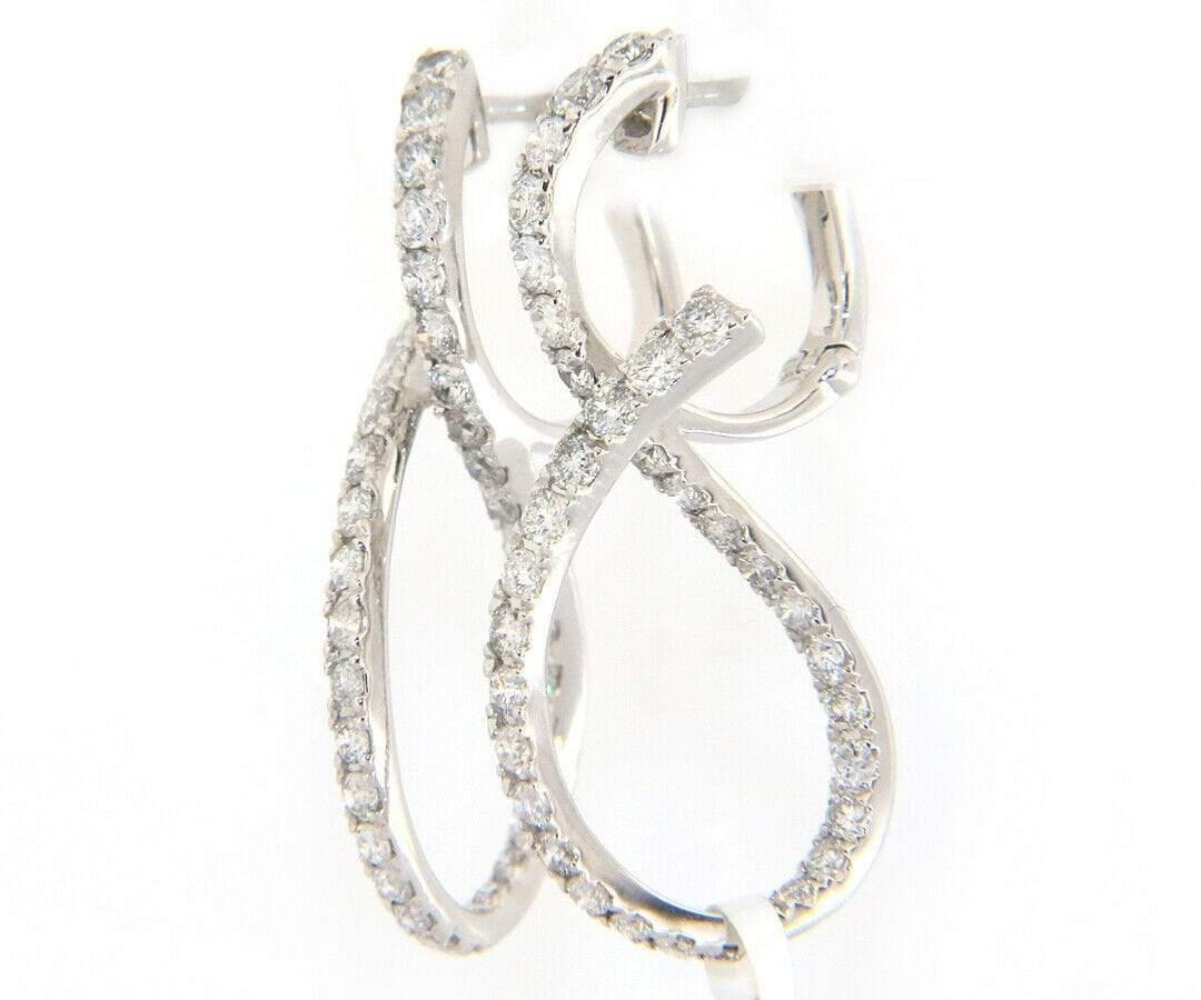 Women's New 1.35ctw Diamond Freeform Twist Hoop Earrings in 14K White Gold For Sale