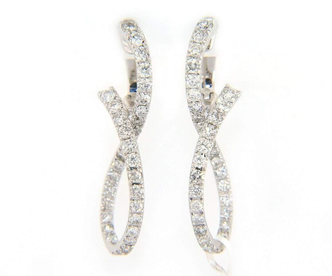 New 1.35ctw Diamond Freeform Twist Hoop Earrings in 14K White Gold For Sale 1