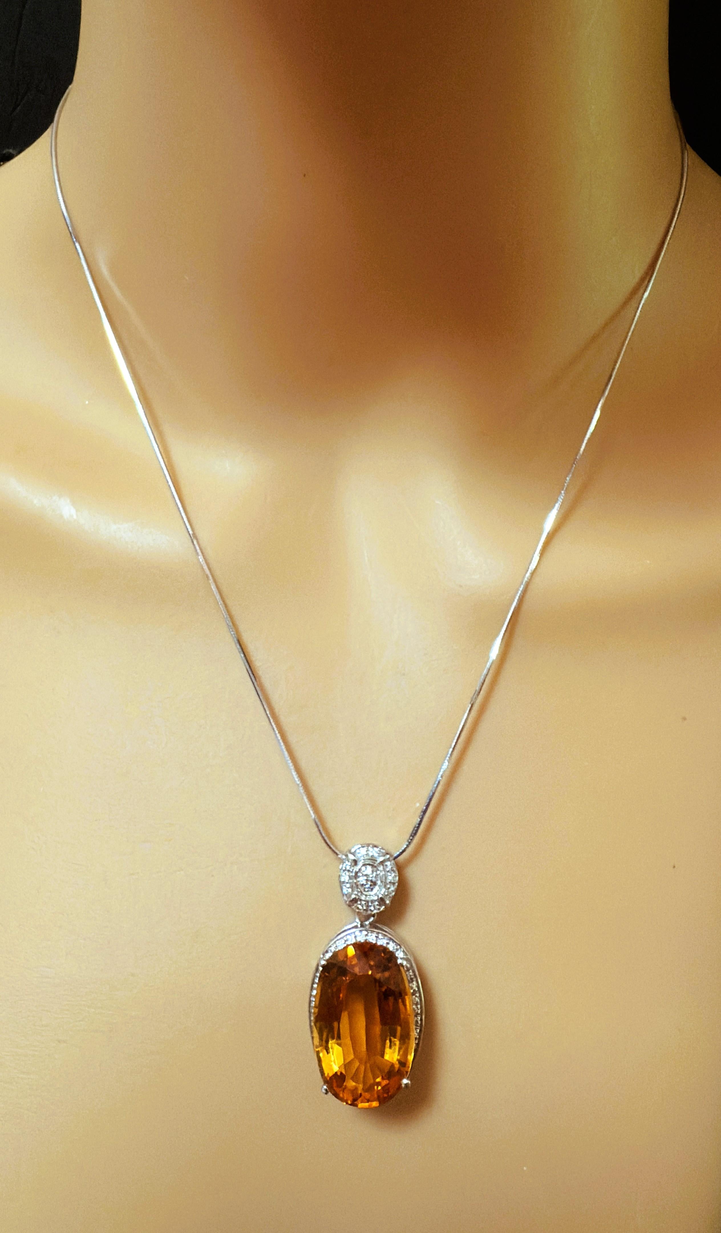 Art Deco New 13.70 Carat Citrine & Diamond Cut Sapphire Necklace 18