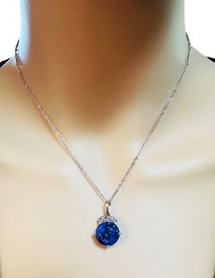 New 13.7ct Dark Blue Sapphire 
Neon Blue Sapphire Sterling Pendant Necklace