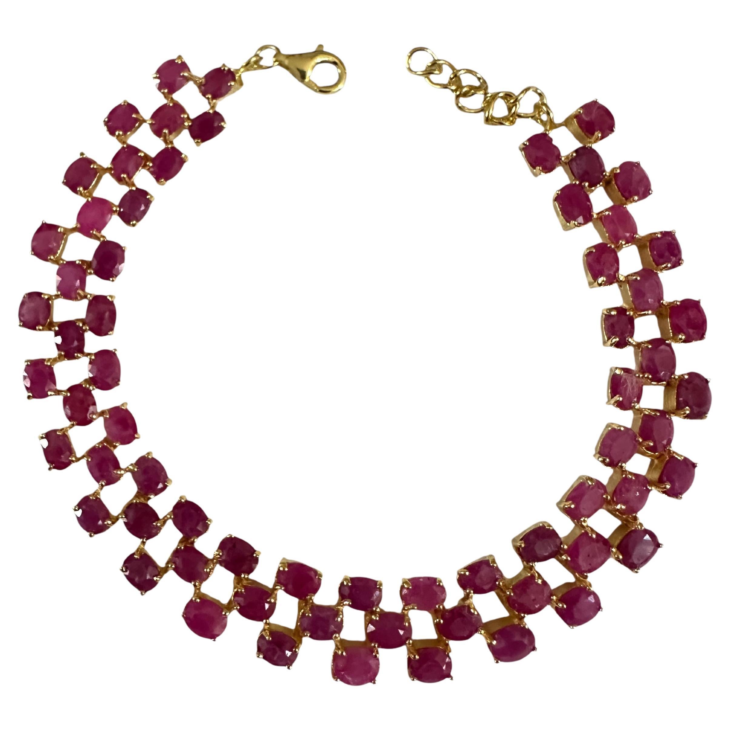 Nuovo bracciale in oro 14K e argento A. Silver da 13,86 carati 66 rubini in vendita