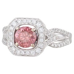 Nuevo 1.38ctw Pink White Diamond Halo Ring 14k White Gold Size 7 Engagement GIA