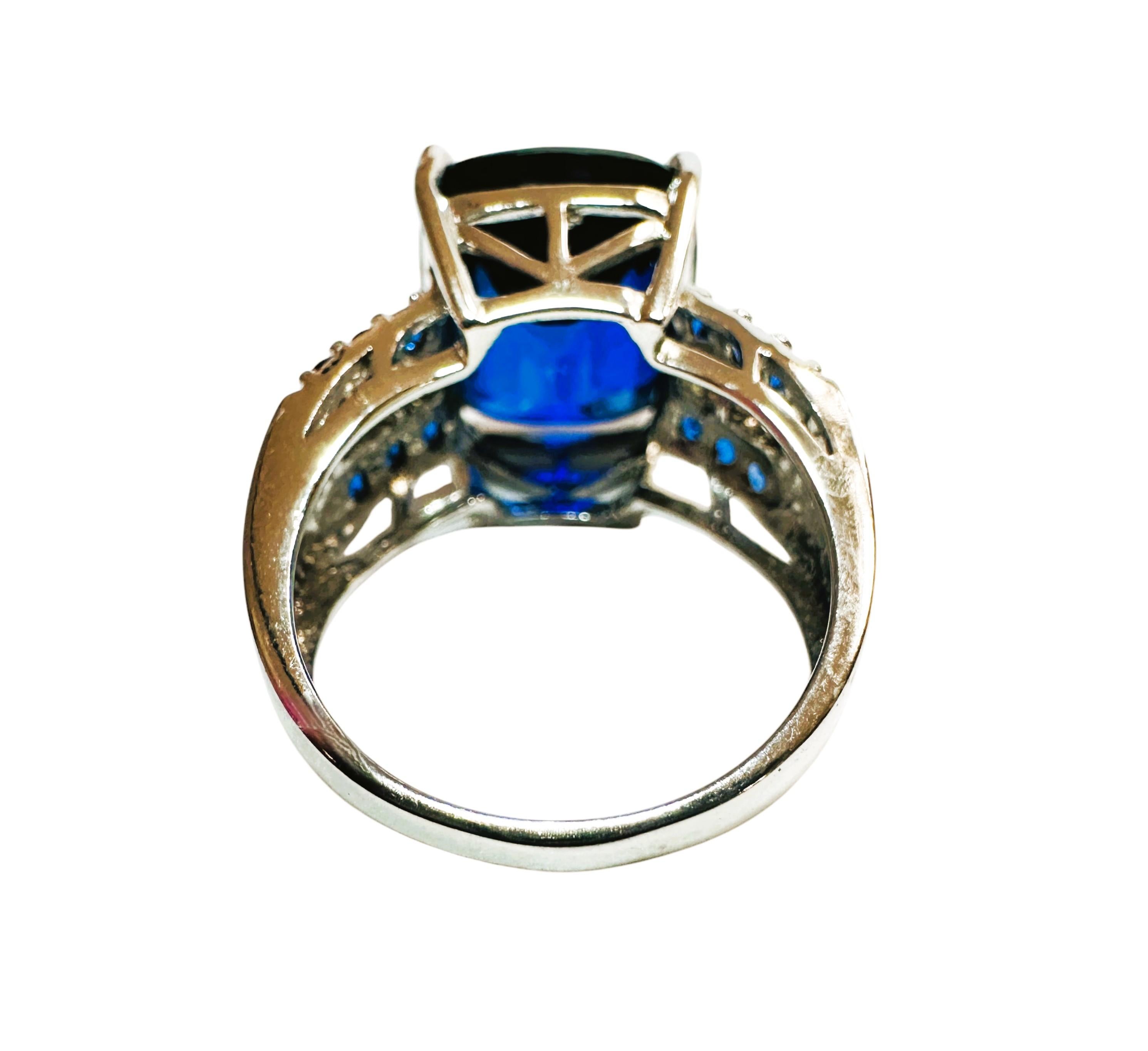 Nuevo anillo de plata de ley con zafiro azul y zafiro talla diamante de 13,9 quilates, talla 6,75 Corte oval