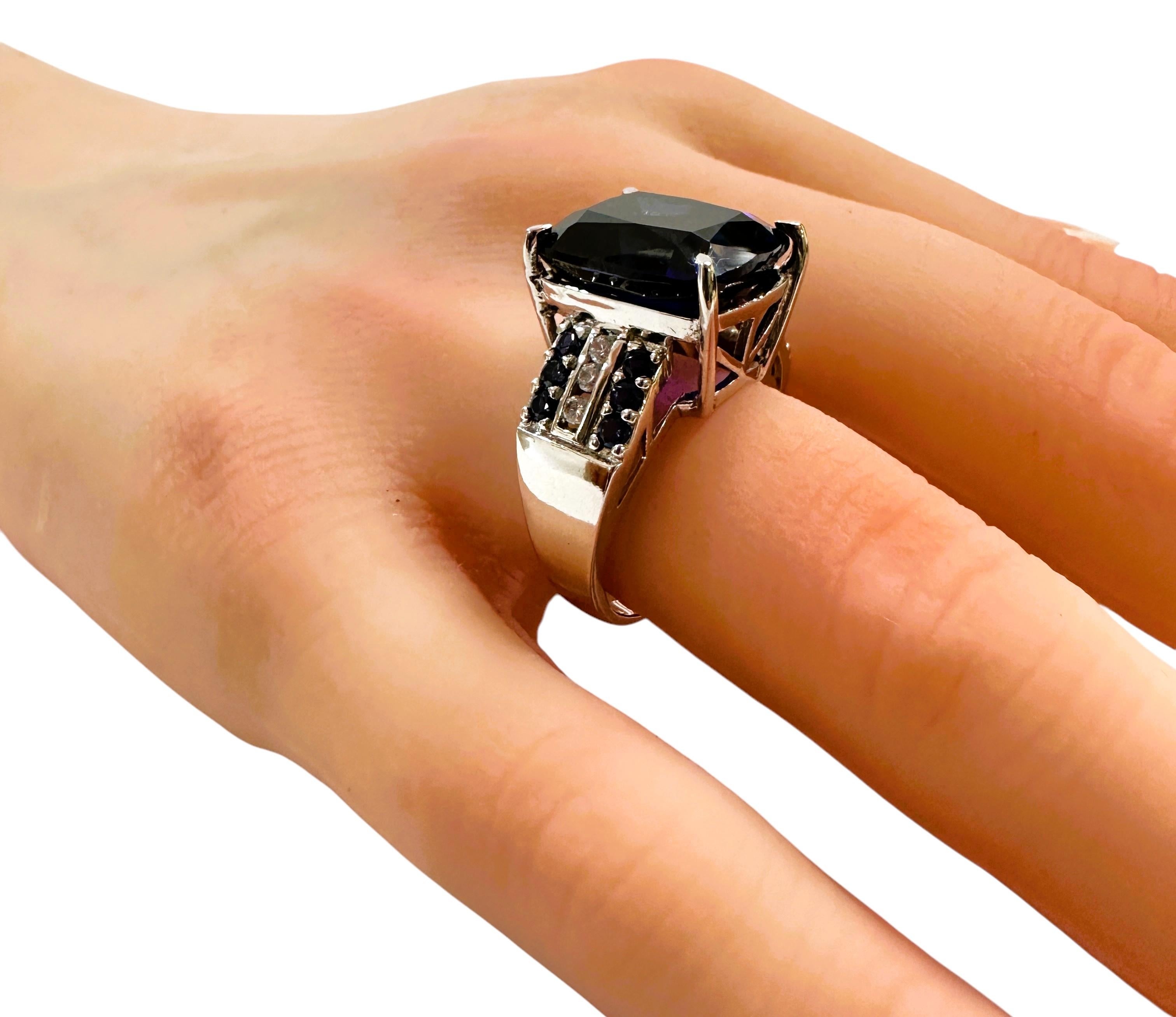 De las mujeres Nuevo anillo de plata de ley con zafiro azul y zafiro talla diamante de 13,9 quilates, talla 6,75