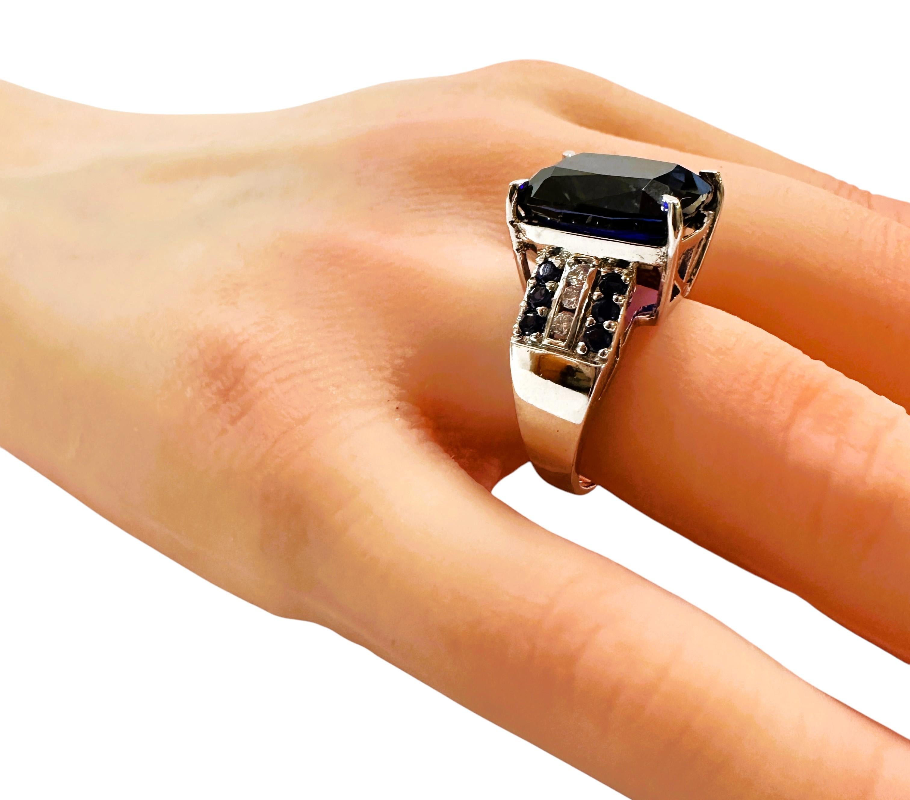 Nuevo anillo de plata de ley con zafiro azul y zafiro talla diamante de 13,9 quilates, talla 6,75 1