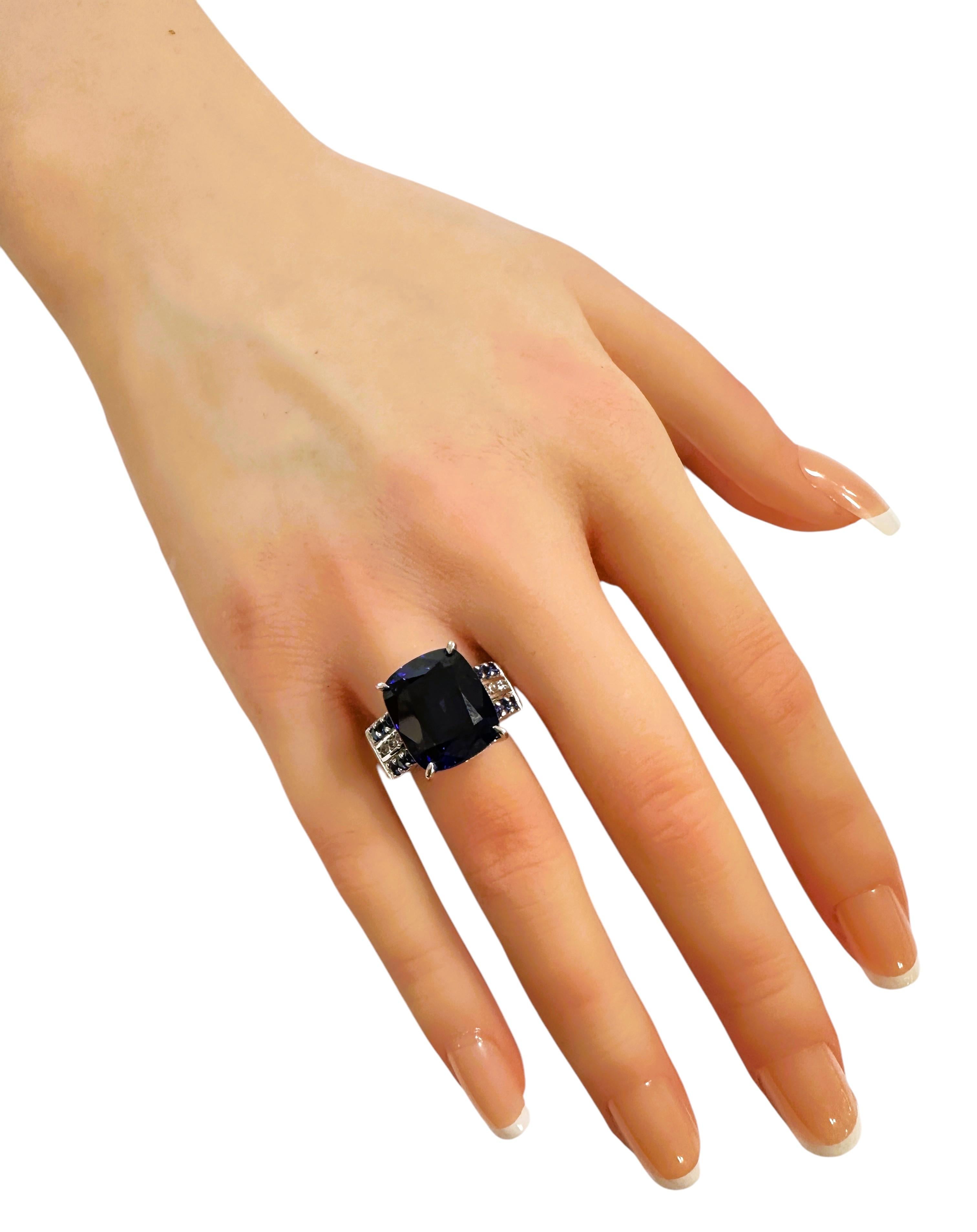 Nuevo anillo de plata de ley con zafiro azul y zafiro talla diamante de 13,9 quilates, talla 6,75 2