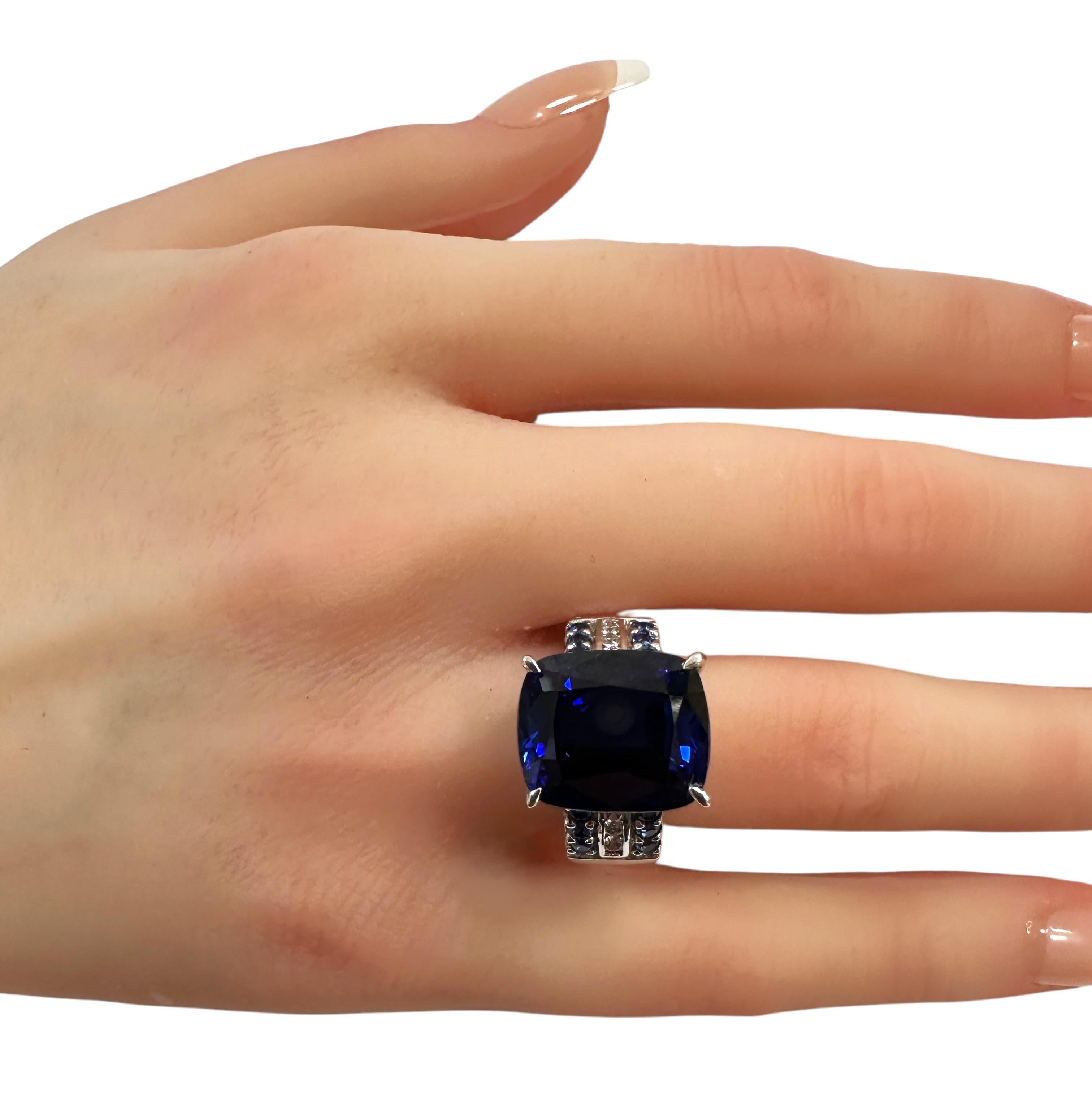 Nuevo anillo de plata de ley con zafiro azul y zafiro talla diamante de 13,9 quilates, talla 6,75 3