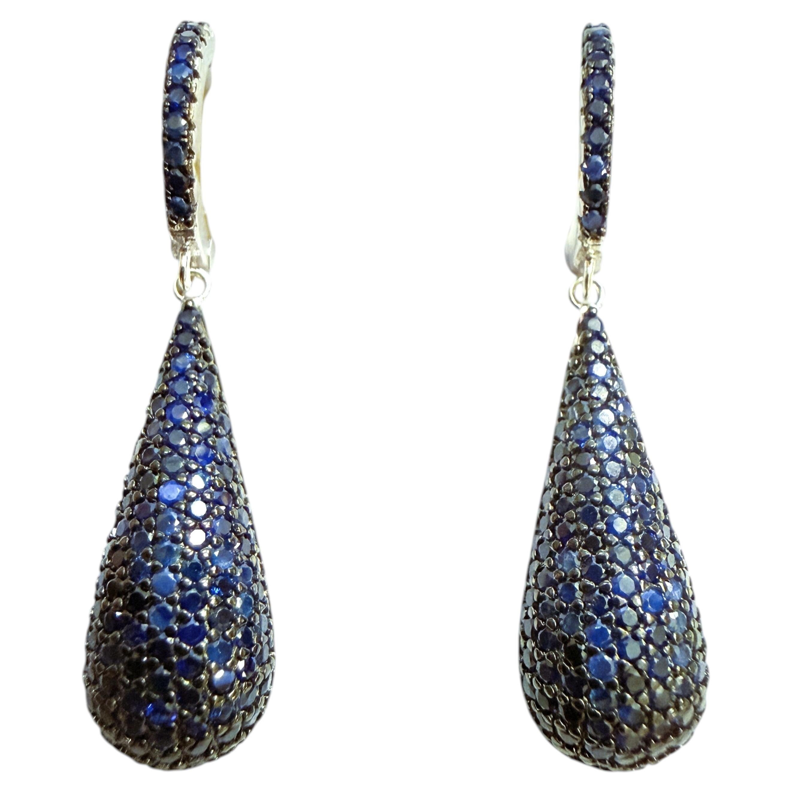 &New boucles d'oreilles en or blanc 14 carats et argent sterling PL, ornées d'un saphir bleu de 1,4 carat en forme de larme et serti pavé