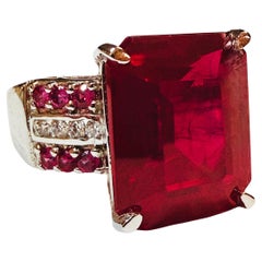 New 14 Carat Red Sapphire & Diamond Cut Sapphire Sterling Ring Size 6.75