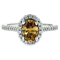 Neuer ovaler Diamant-Halo-Ring, 14 Karat Gold GIA 1,53 Karat, Fancy Braun Orange