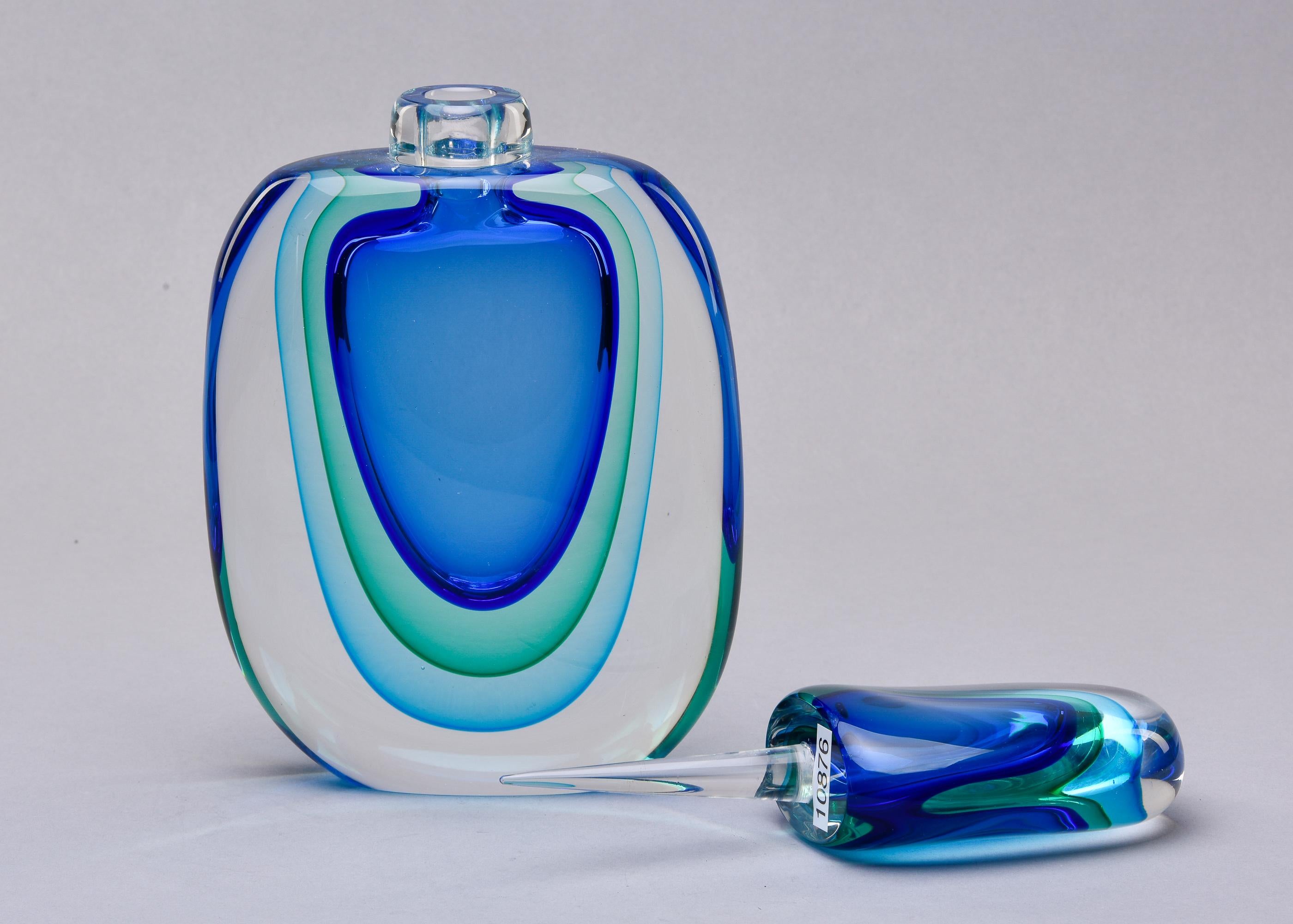 New 14” Tall Murano Glass Sommerso Blue and Green Perfume Bottle 5