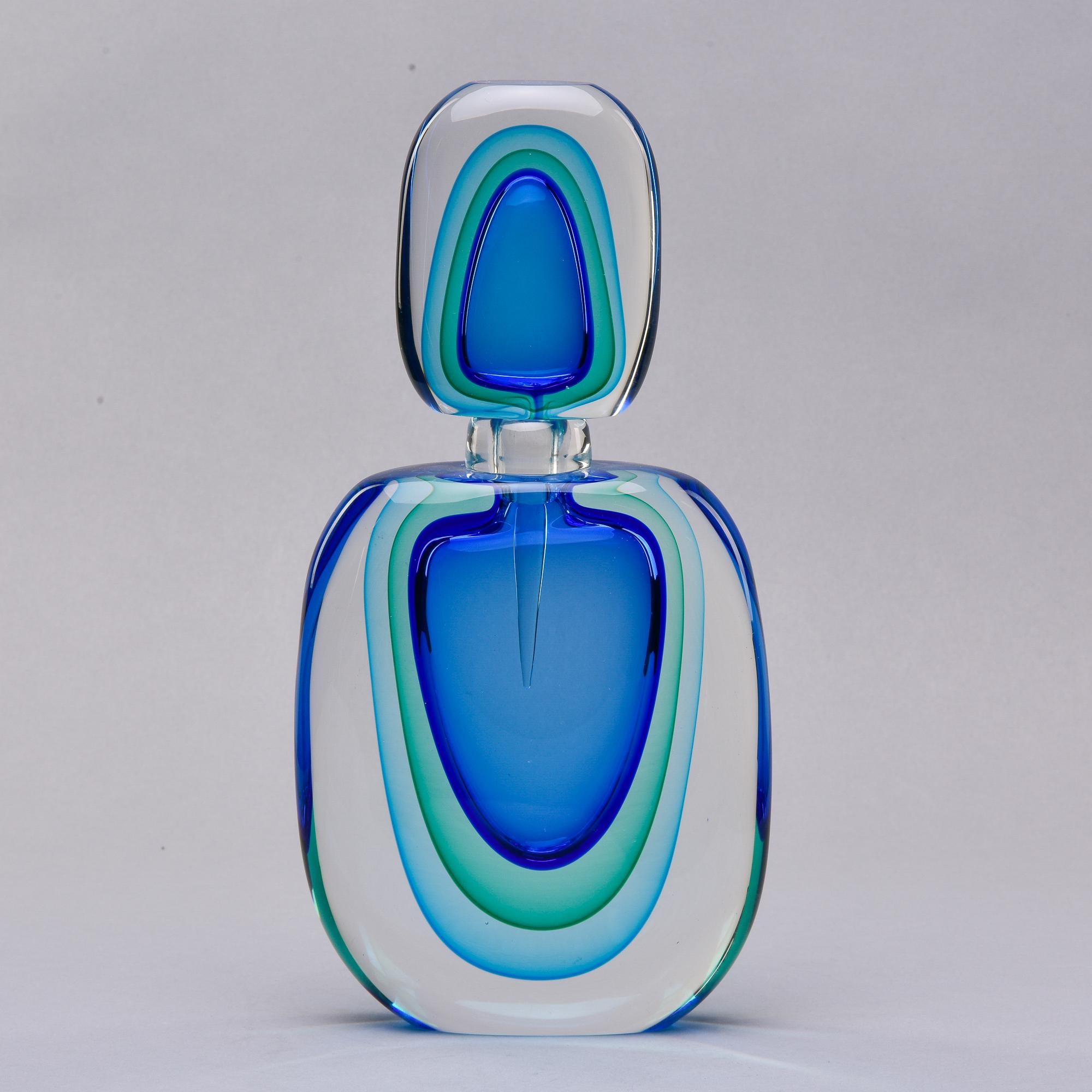 Mid-Century Modern New 14” Tall Murano Glass Sommerso Blue and Green Perfume Bottle