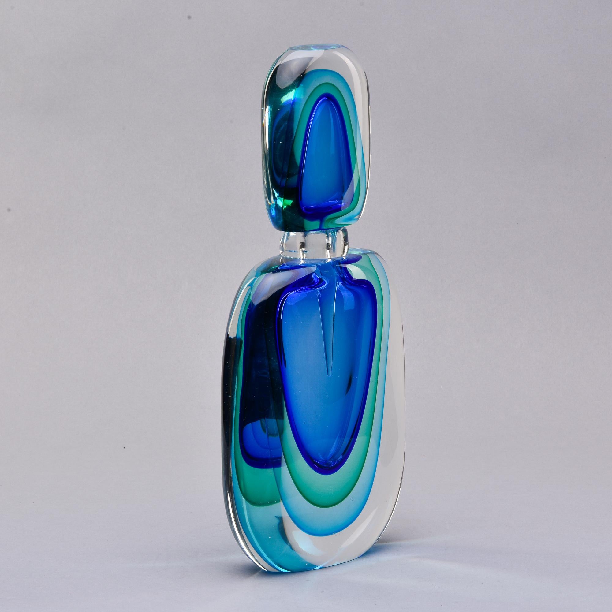 New 14” Tall Murano Glass Sommerso Blue and Green Perfume Bottle 1