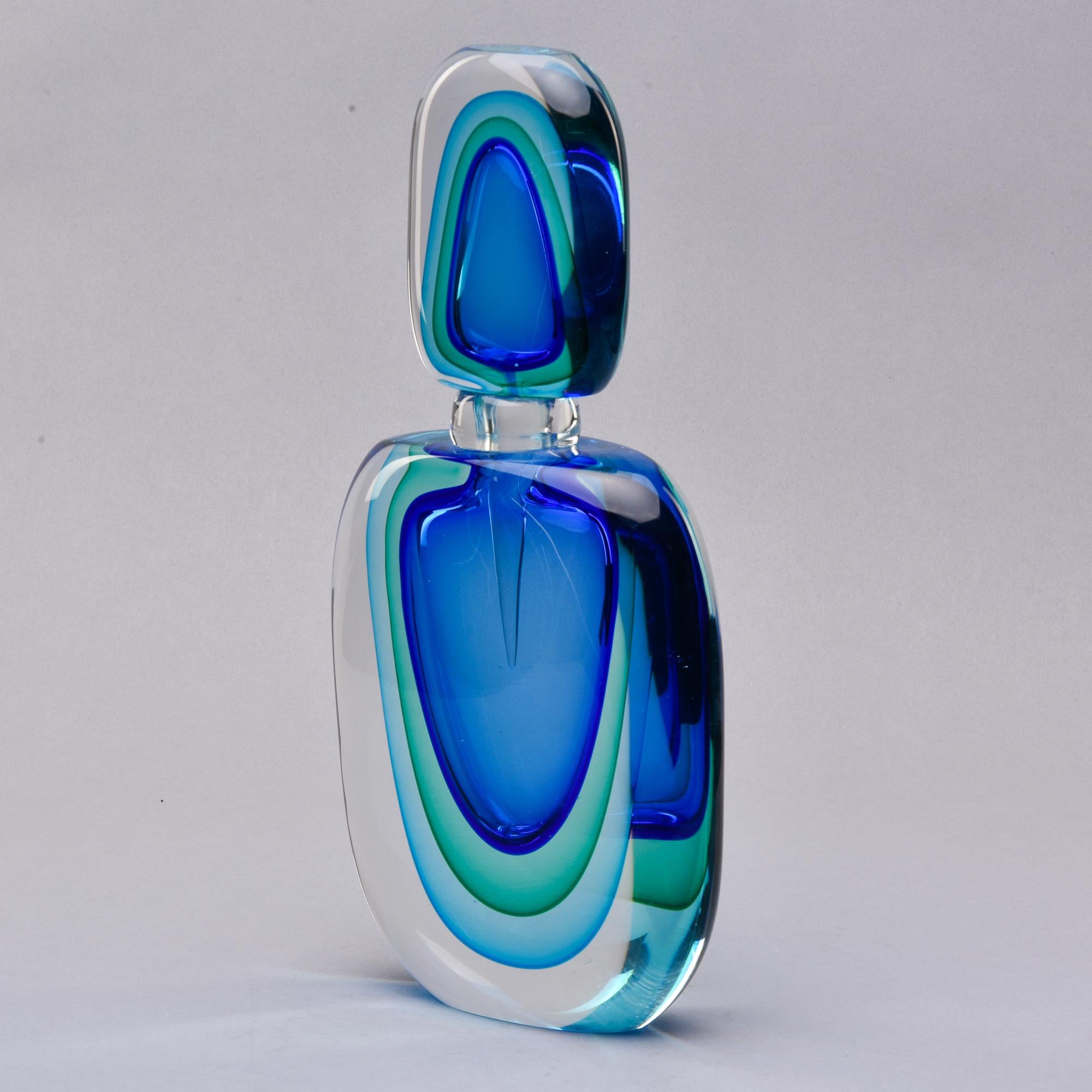 New 14” Tall Murano Glass Sommerso Blue and Green Perfume Bottle 3