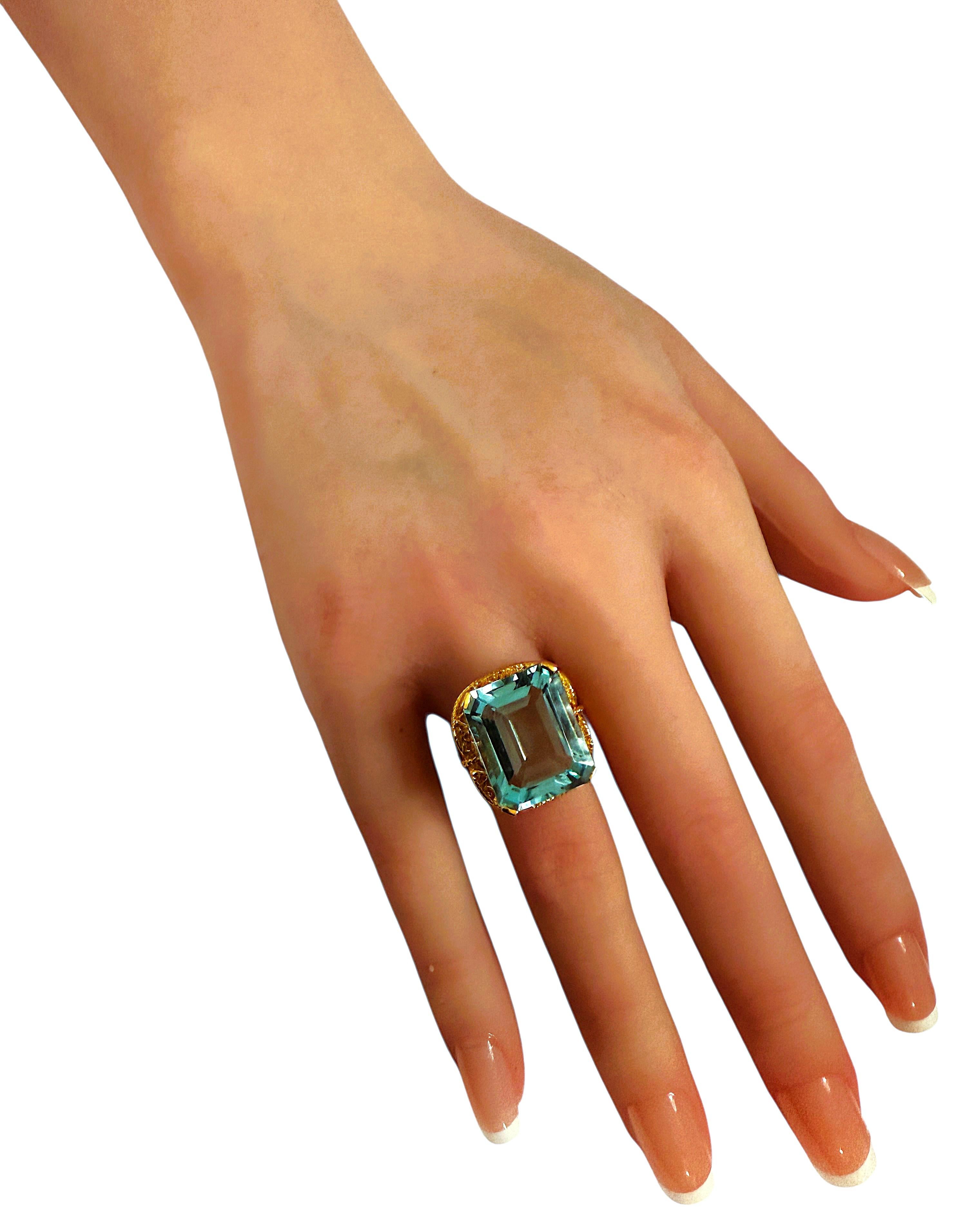 Neu 14,10 Karat Baguetteschliff Aquamarin Gelbgold Pl Sterling Silber Ring im Zustand „Hervorragend“ im Angebot in Eagan, MN