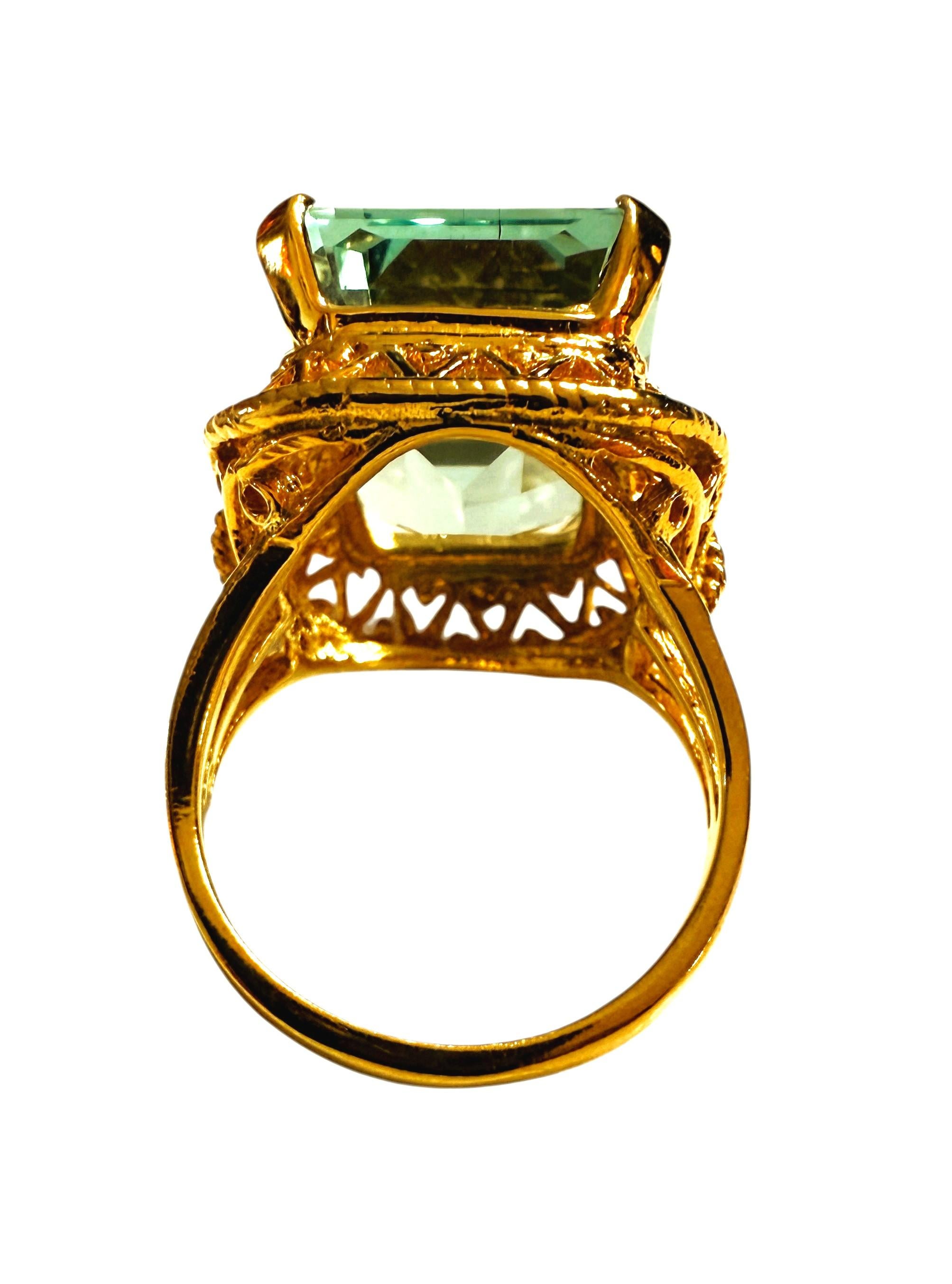 Neu 14,10 Karat Baguetteschliff Aquamarin Gelbgold Pl Sterling Silber Ring im Angebot 1