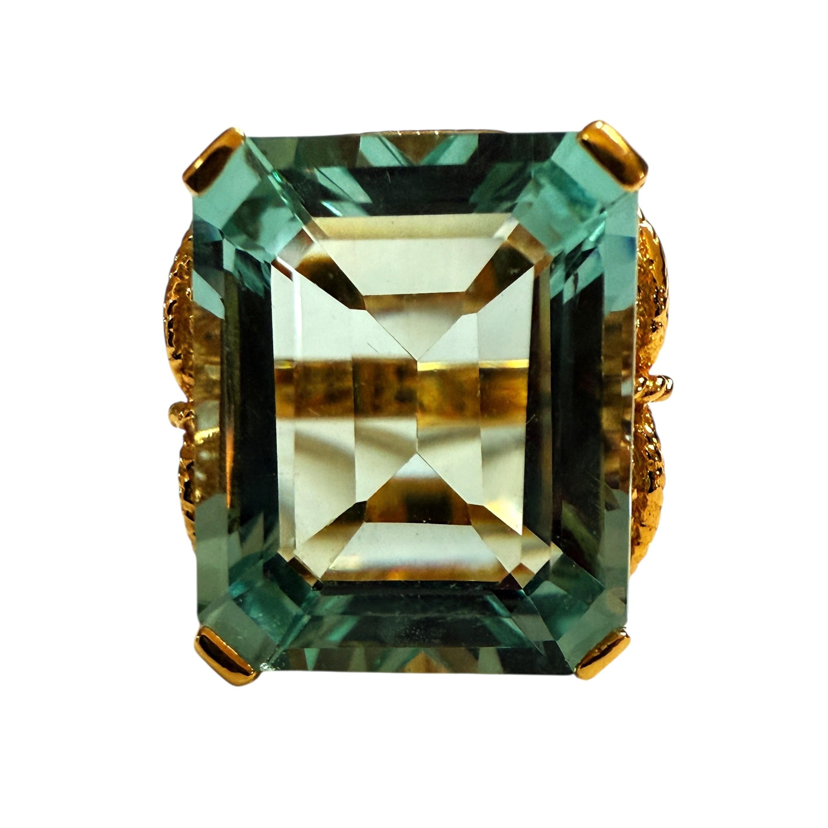 Neu 14,10 Karat Baguetteschliff Aquamarin Gelbgold Pl Sterling Silber Ring im Angebot 3