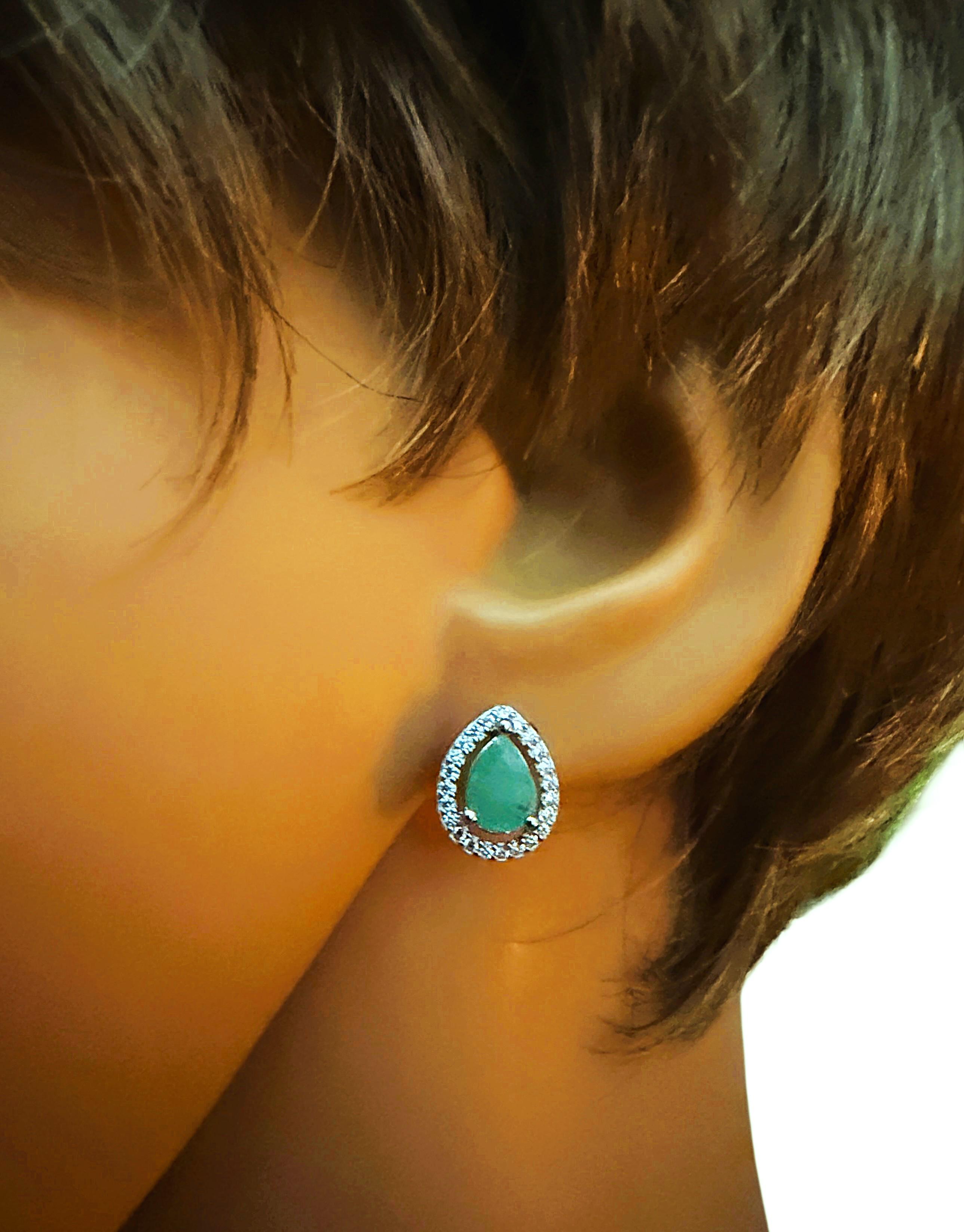 New 1.42 Carat Emerald & Diamond Cut Sapphire 14k White Gold PL Sterling Earring Art Decó en venta