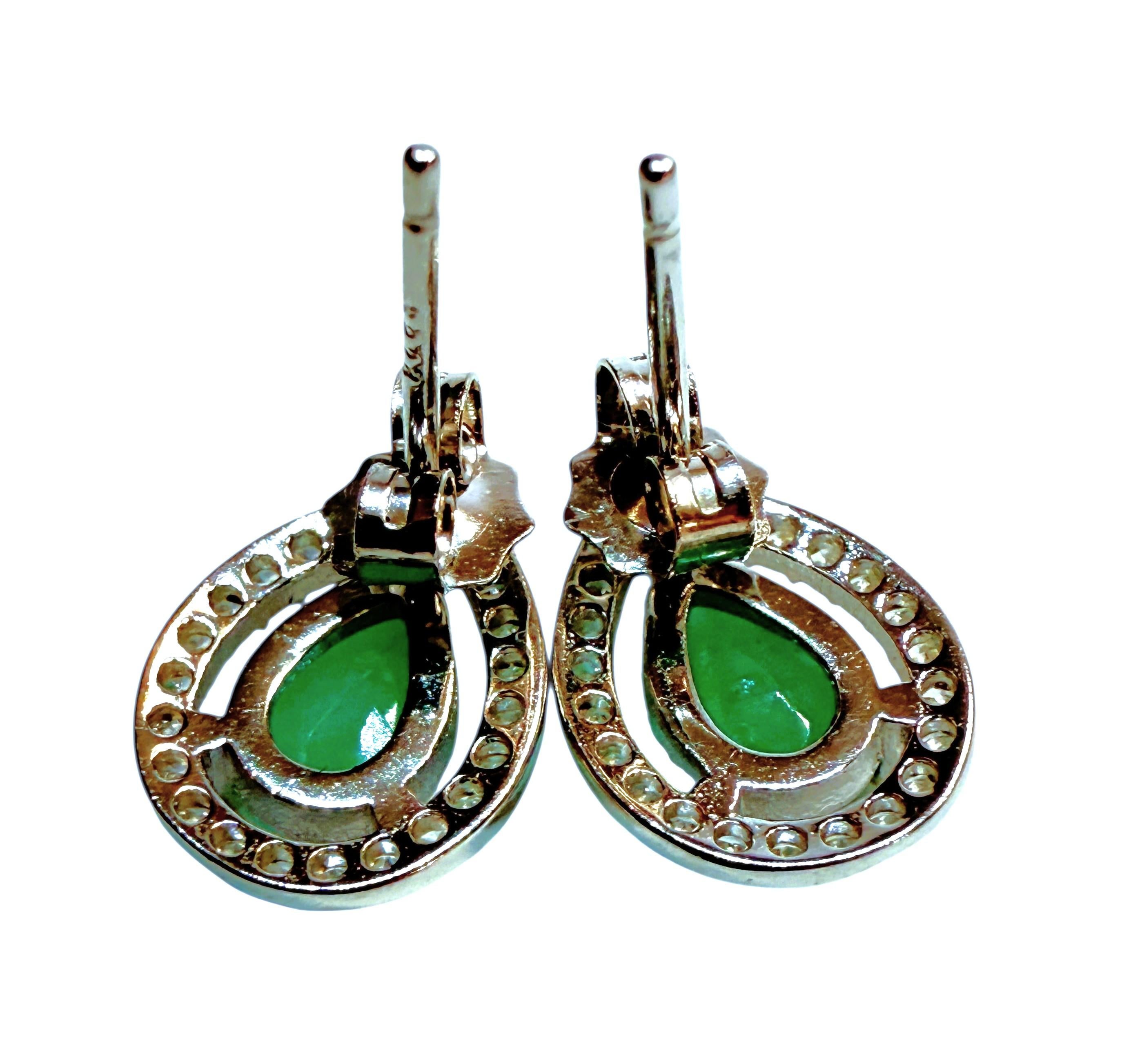 New 1.42 Carat Emerald & Diamond Cut Sapphire 14k White Gold PL Sterling Earring en Excelente estado para la venta en Eagan, MN