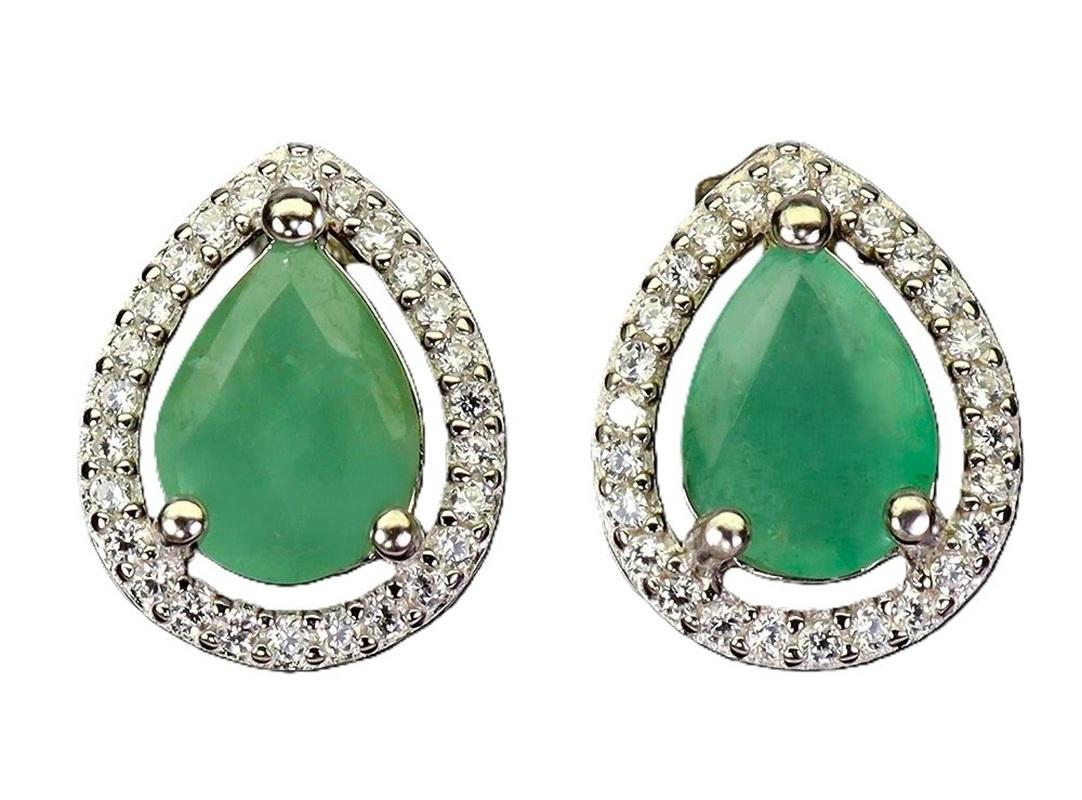 Neu 1,42 Karat Smaragd & Diamantschliff Saphir 14k Weißgold PL Sterling Ohrring Damen im Angebot