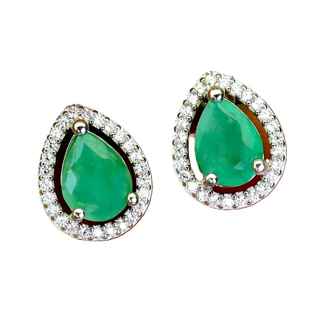 Neu 1,42 Karat Smaragd & Diamantschliff Saphir 14k Weißgold PL Sterling Ohrring im Angebot 1