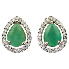 New 1.42 Carat Emerald & Diamond Cut Sapphire 14k White Gold PL Sterling Earring