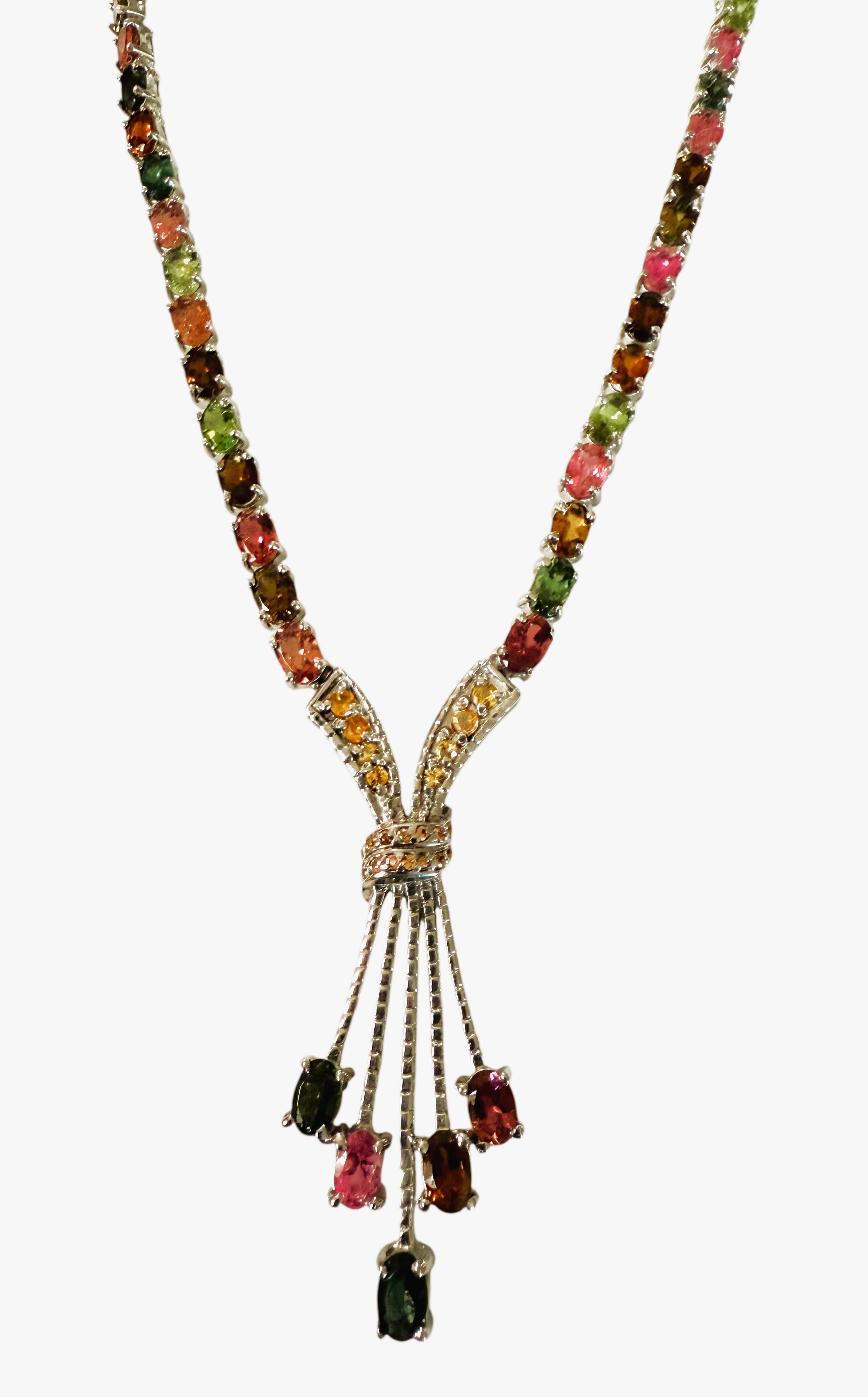 New 14.2 Carats Multi-Color Tourmaline & Diamond cut Sapphire Sterling Necklace For Sale 5