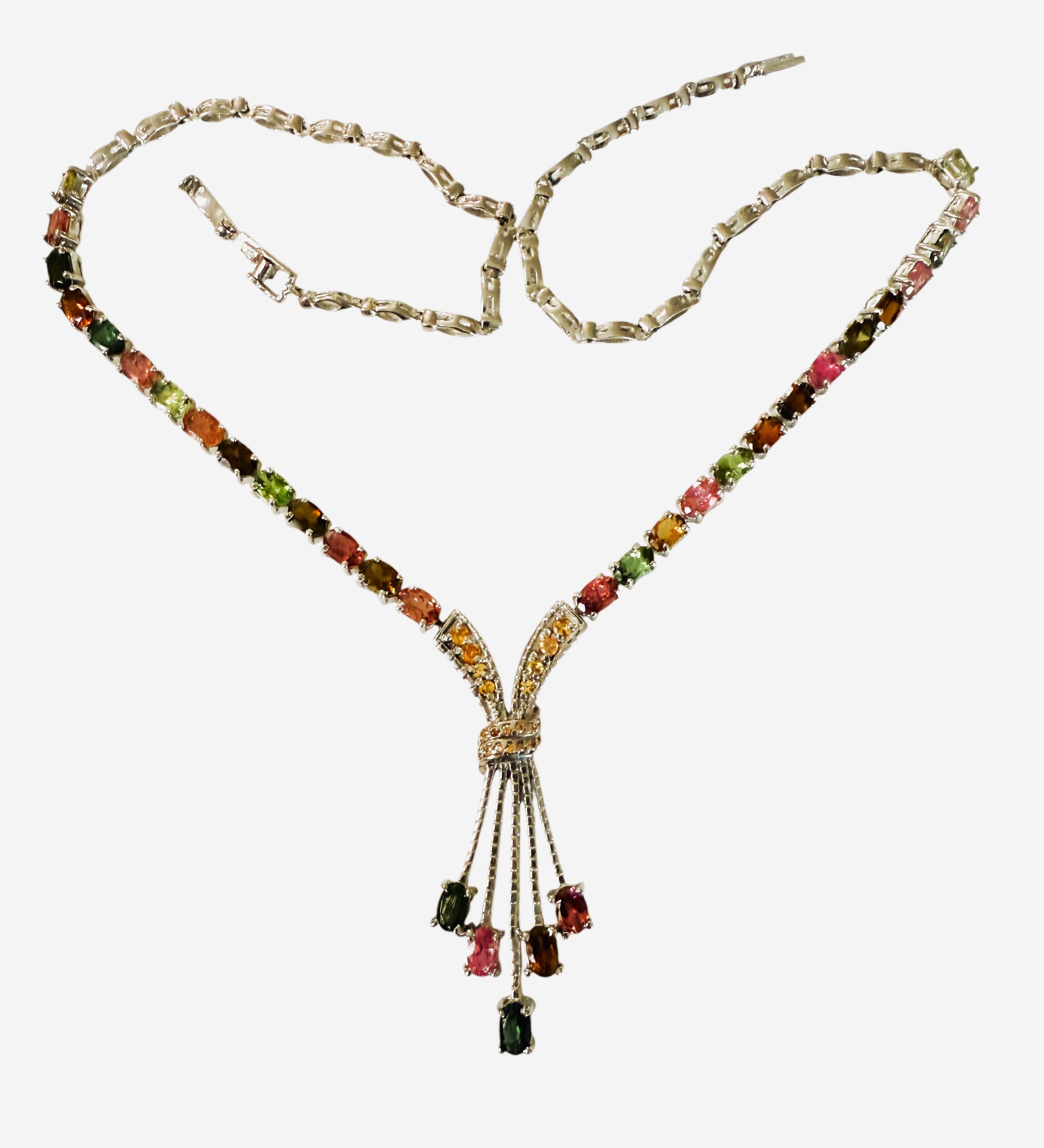 New 14.2 Carats Multi-Color Tourmaline & Diamond cut Sapphire Sterling Necklace For Sale 6