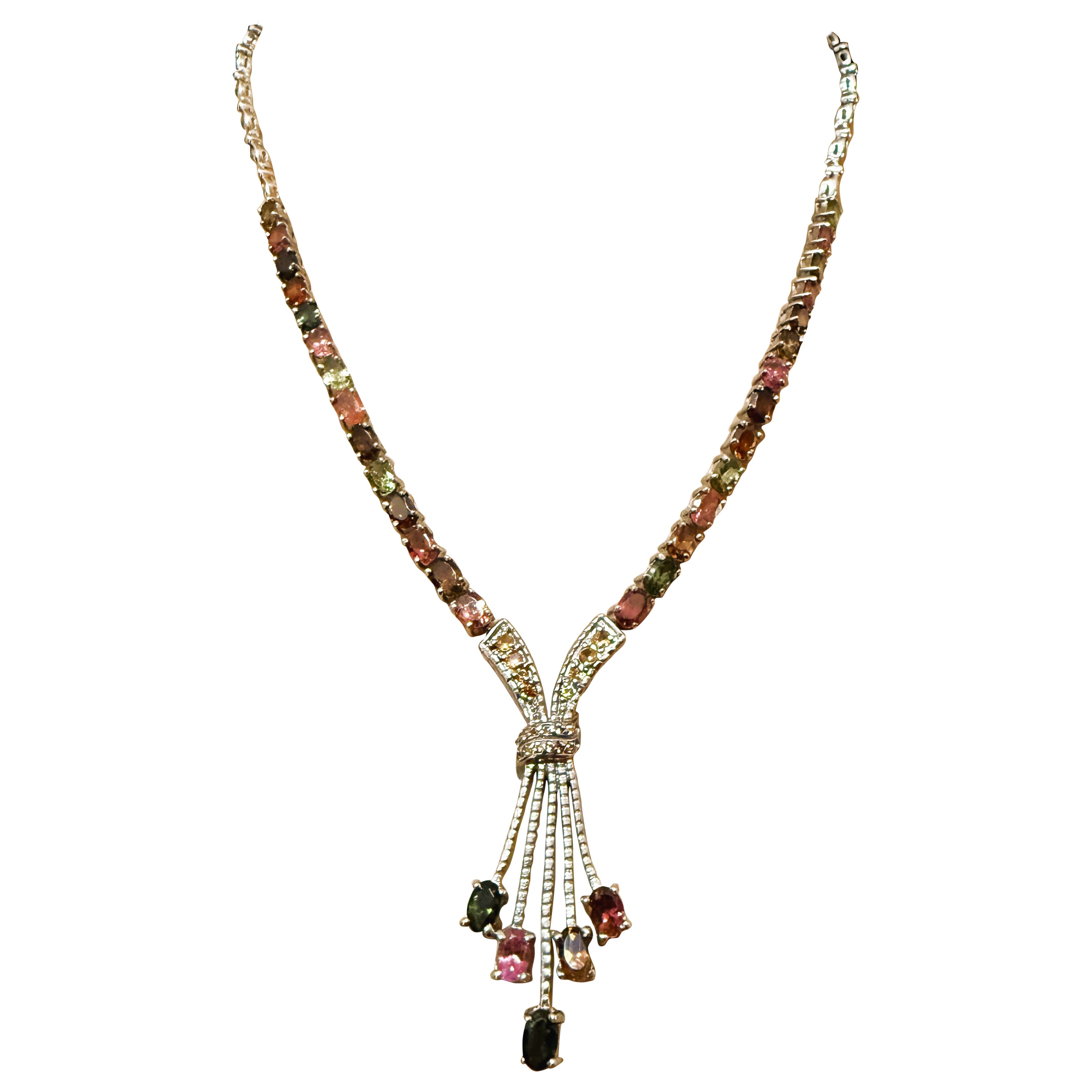 This necklace is just gorgeous and has a fabulous design.  It's truly a glamorous statement necklace.  The stones are from Brazil, and they are oval cut purple, yellow, orange, pink, brown, and green tourmalines on this beautifully constructed