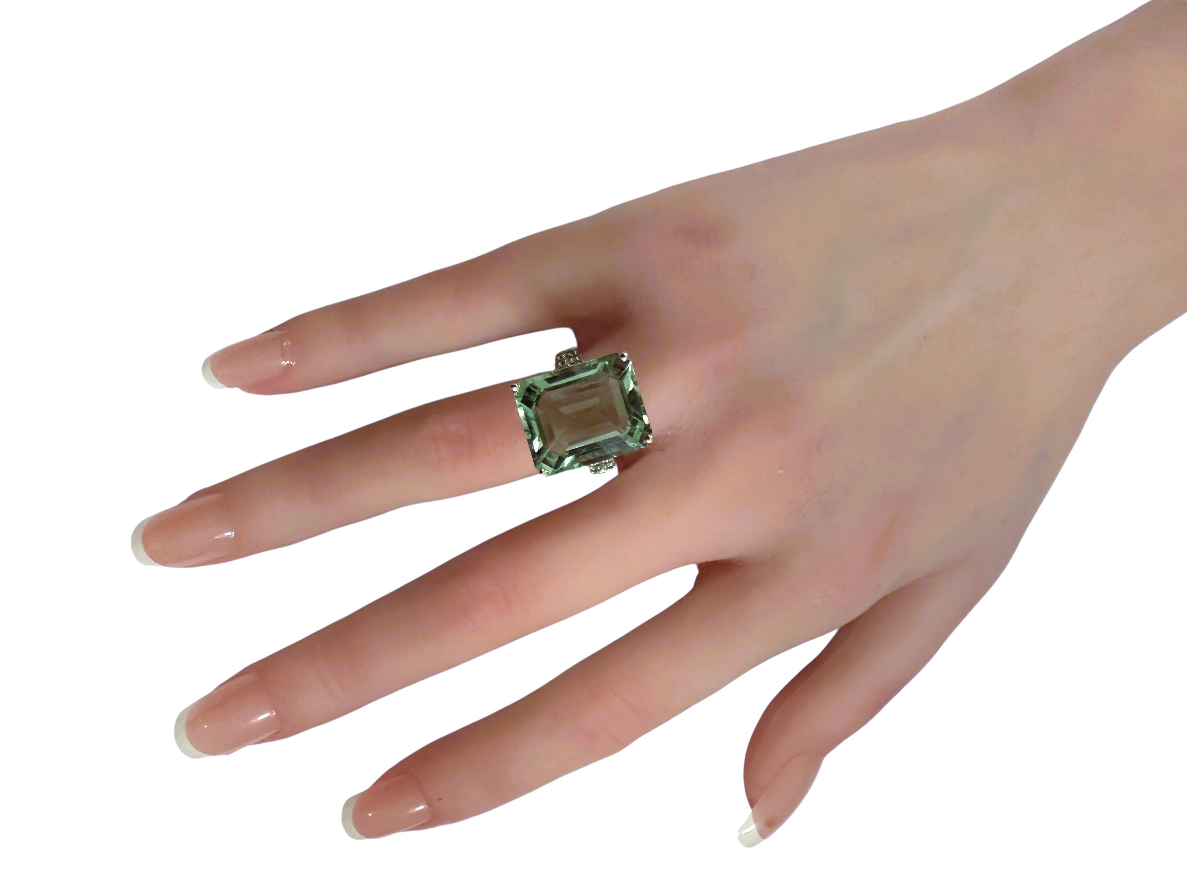 Art Deco New 14.2 Pale Green Paraiba Tourmaline& Diamond Cut Sapphire Sterling Ring For Sale