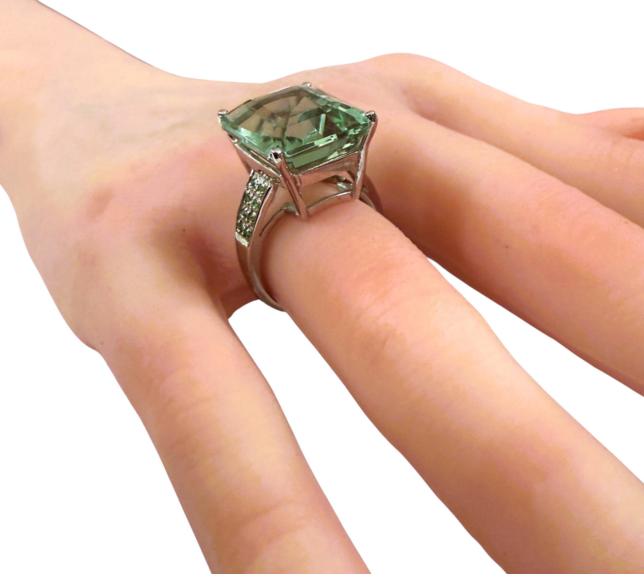 Baguette Cut New 14.2 Pale Green Paraiba Tourmaline& Diamond Cut Sapphire Sterling Ring For Sale