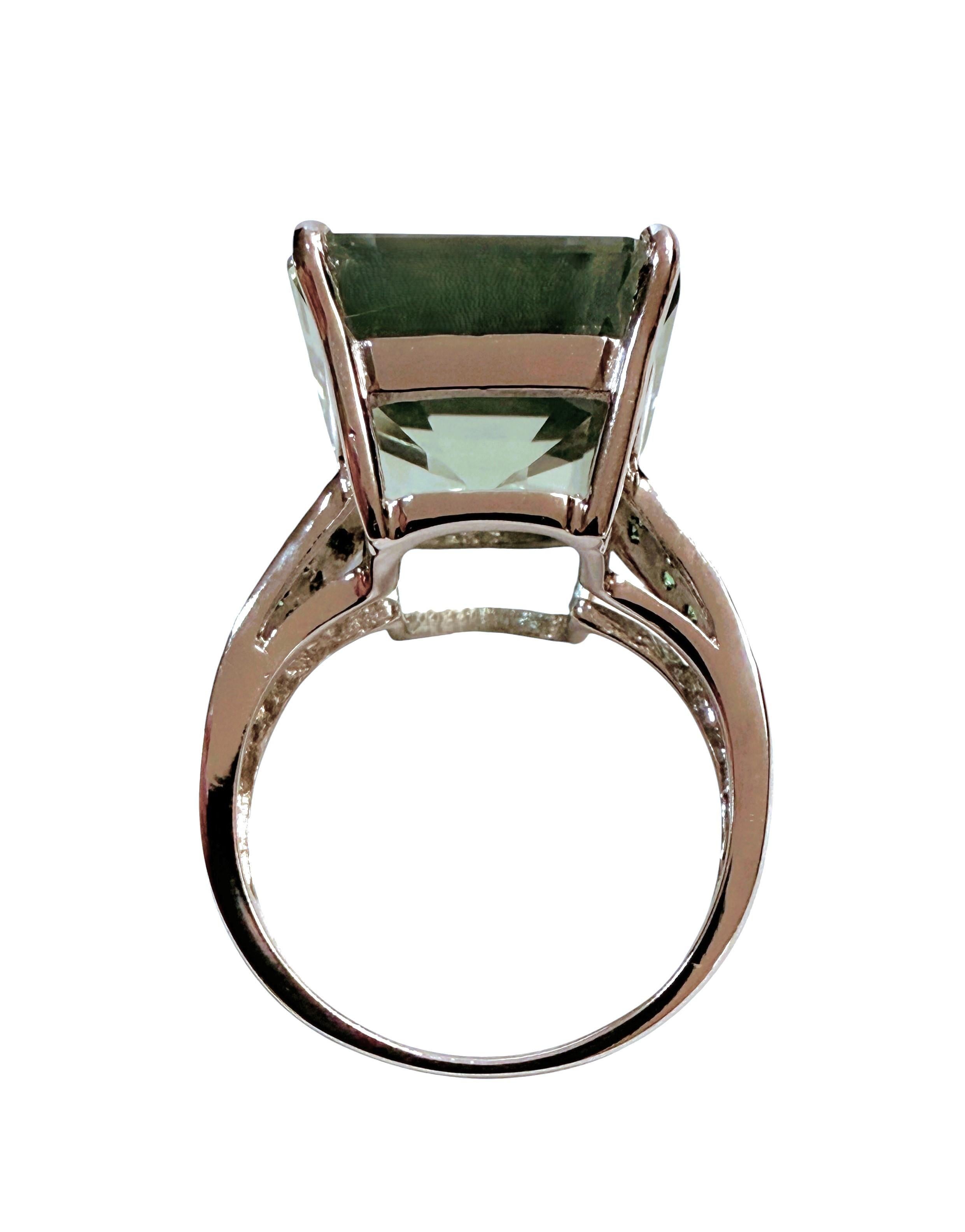 New 14.2 Pale Green Paraiba Tourmaline& Diamond Cut Sapphire Sterling Ring For Sale 3