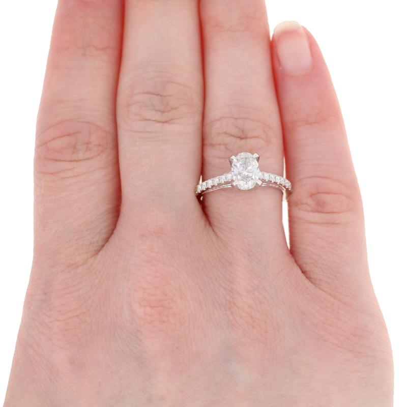 Women's 1.42 Carat Oval Cut Diamond Engagement Ring, 14 Karat White Gold IGI Cathedral