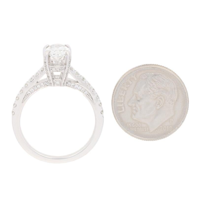 1.42 Carat Oval Cut Diamond Engagement Ring, 14 Karat White Gold IGI Cathedral 2