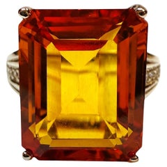 New 14.35 Carat Sunset Sapphire & Diamond Cut Sapphire Sterling Ring