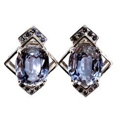Neue 14,7 Karat kornblumenblaue & diamantgeschliffene Saphir-Sterling-Ohrringe