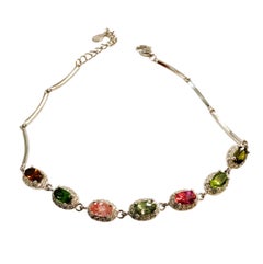 Nuevo 1,47 quilates turmalina multicolor 14k W oro PL Sterling pulsera