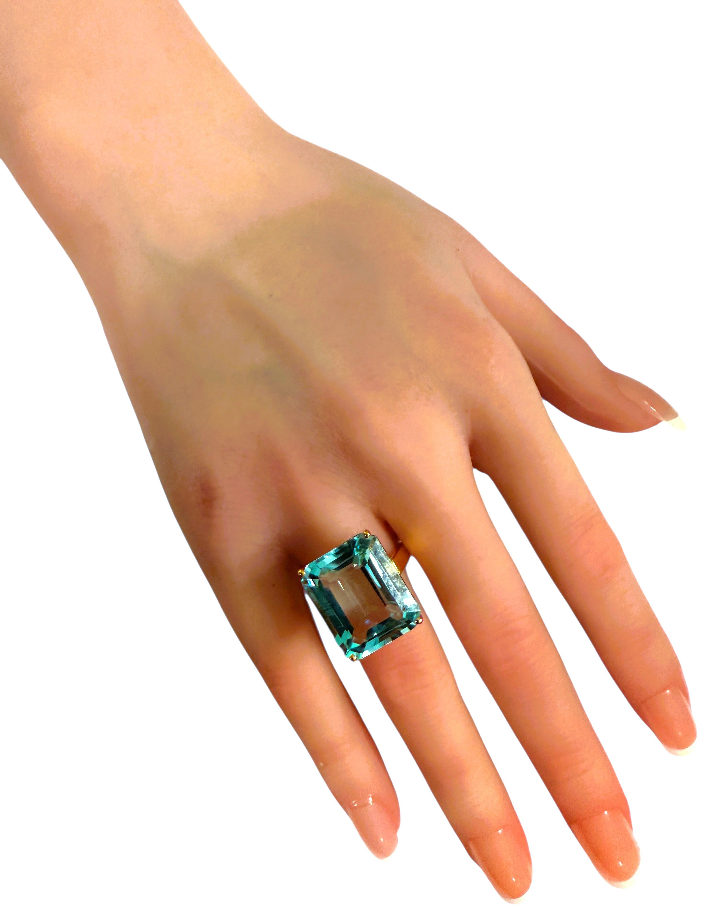 Neu 14,70 Karat Baguetteschliff Aquamarin Gelbgold Pl Sterling Silber Ring im Angebot 3