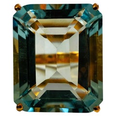 New 14.70 Carat Baguette Cut Aquamarine Yellow Gold Pl Sterling Silver Ring